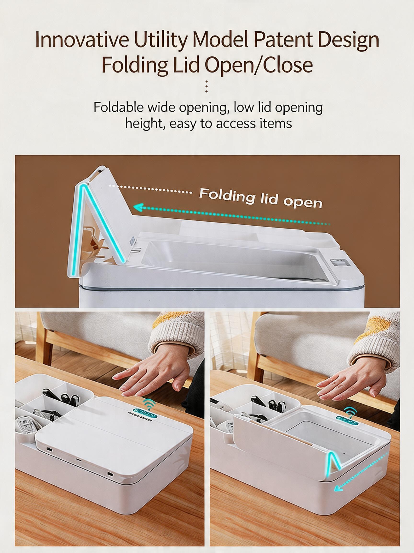 EST Smart Sensor Desktop Storage Box, Automatic Open Multi-Grid Organizer