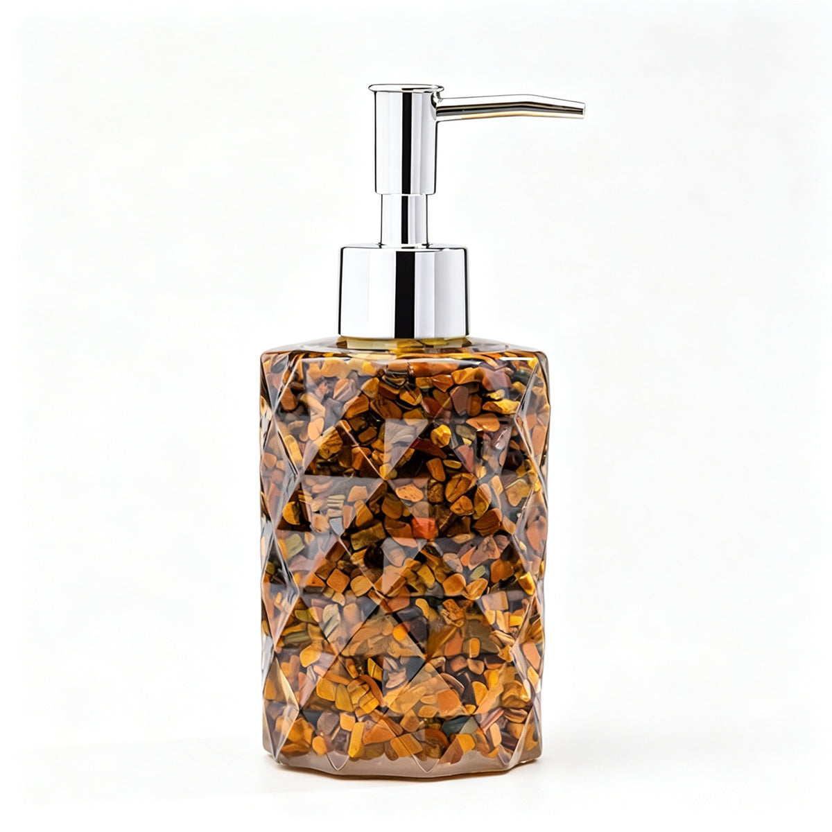 RYS Natural Crystal Chips Resin Soap Dispenser, Press‑Type Refillable Lotion Bottle for Bathroom Vanity Decor
