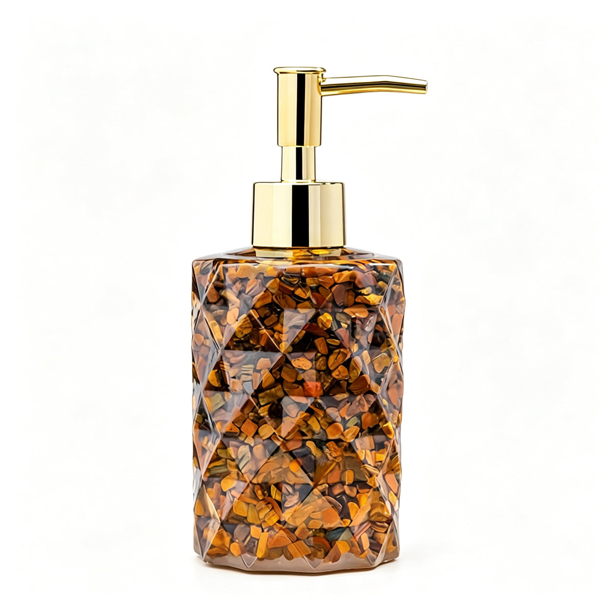 RYS Natural Crystal Chips Resin Soap Dispenser, Press‑Type Refillable Lotion Bottle for Bathroom Vanity Decor