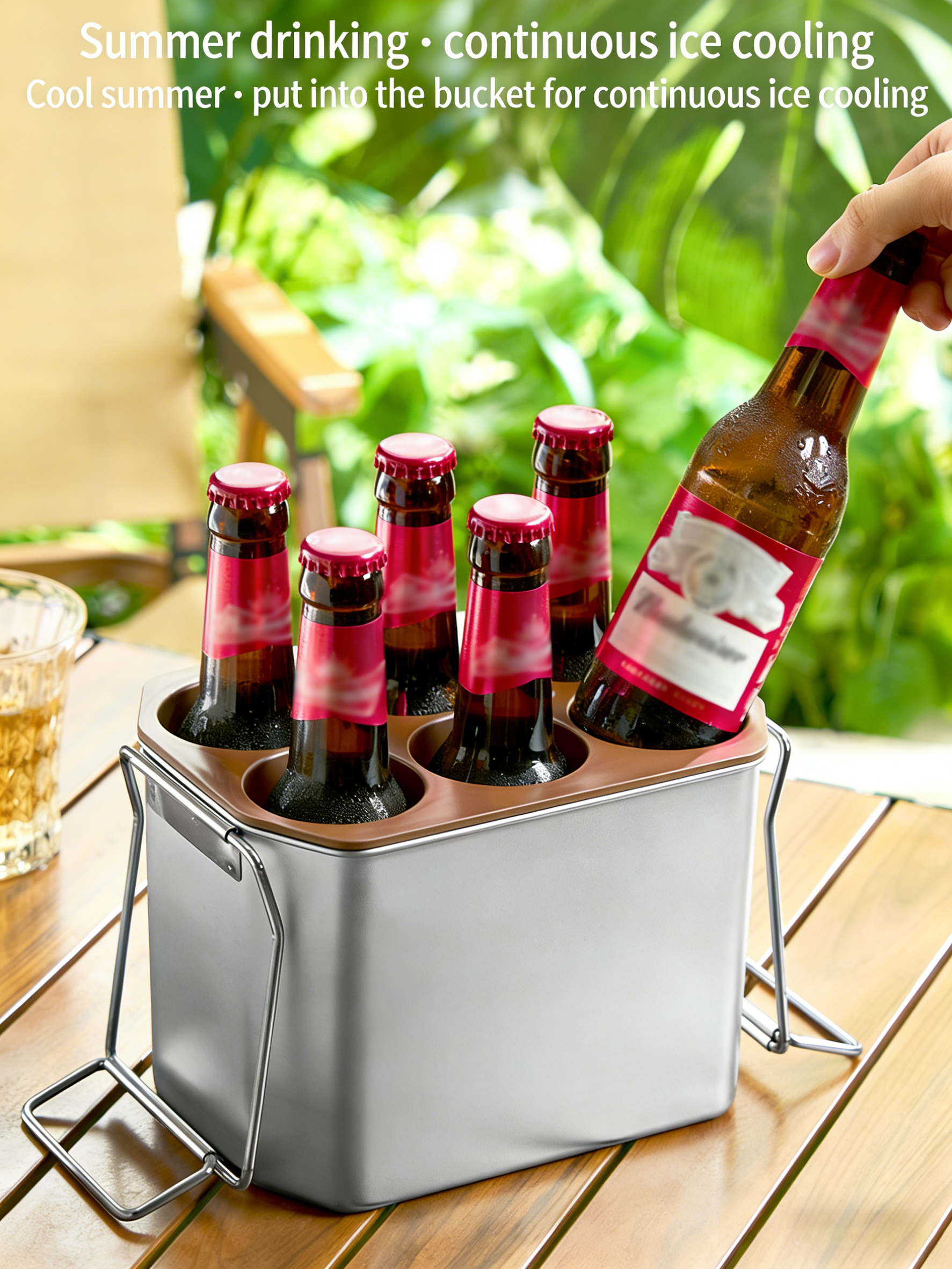 HGD 304 Stainless Steel Portable 6-Bottle Beer Keg Ice Bucket | Outdoor Insulated Beer Cooler with Handle