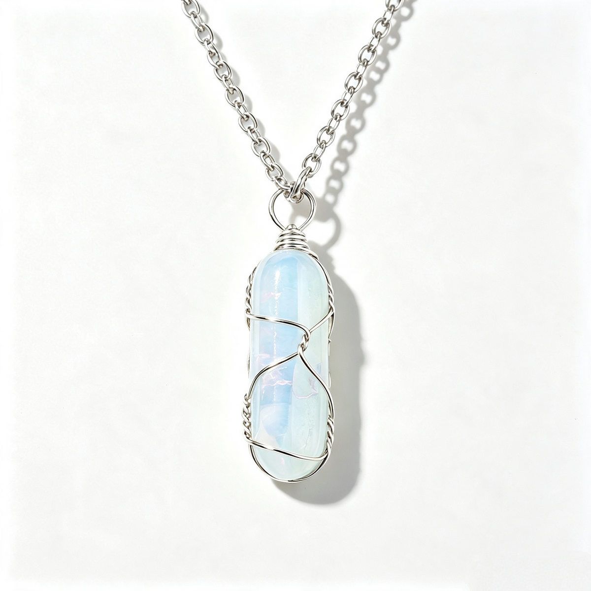 RYS Natural Hand Wire Wrapped Crystal Point Pendant Necklace, Minimalist Daily Jewelry Gift
