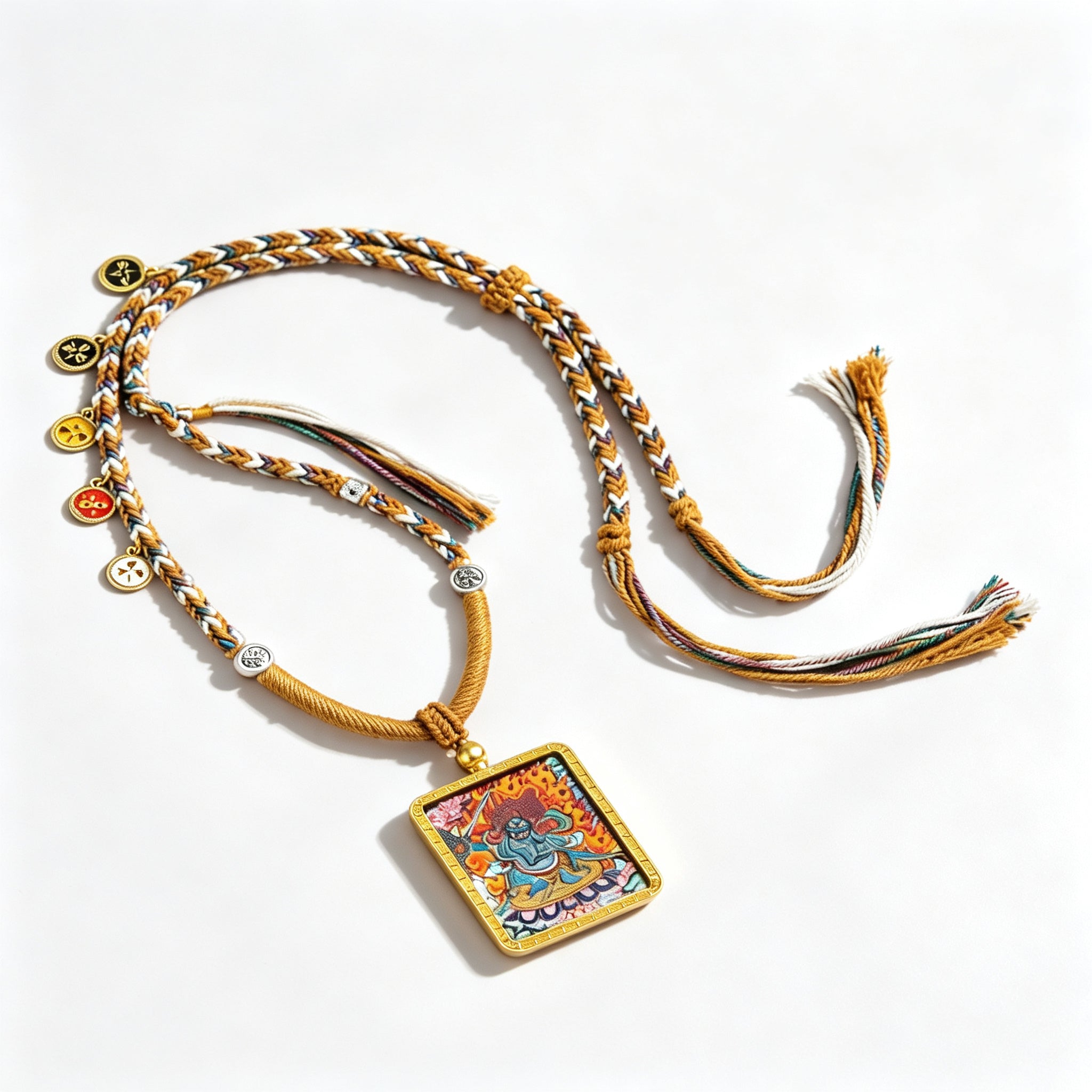 RYS Hand-Painted Thangka Buddha Pendant Necklace | 18K Gold Plated Alloy | Tibetan Patron Saint Amulet for Zodiac Signs | Spiritual Protection Jewelry