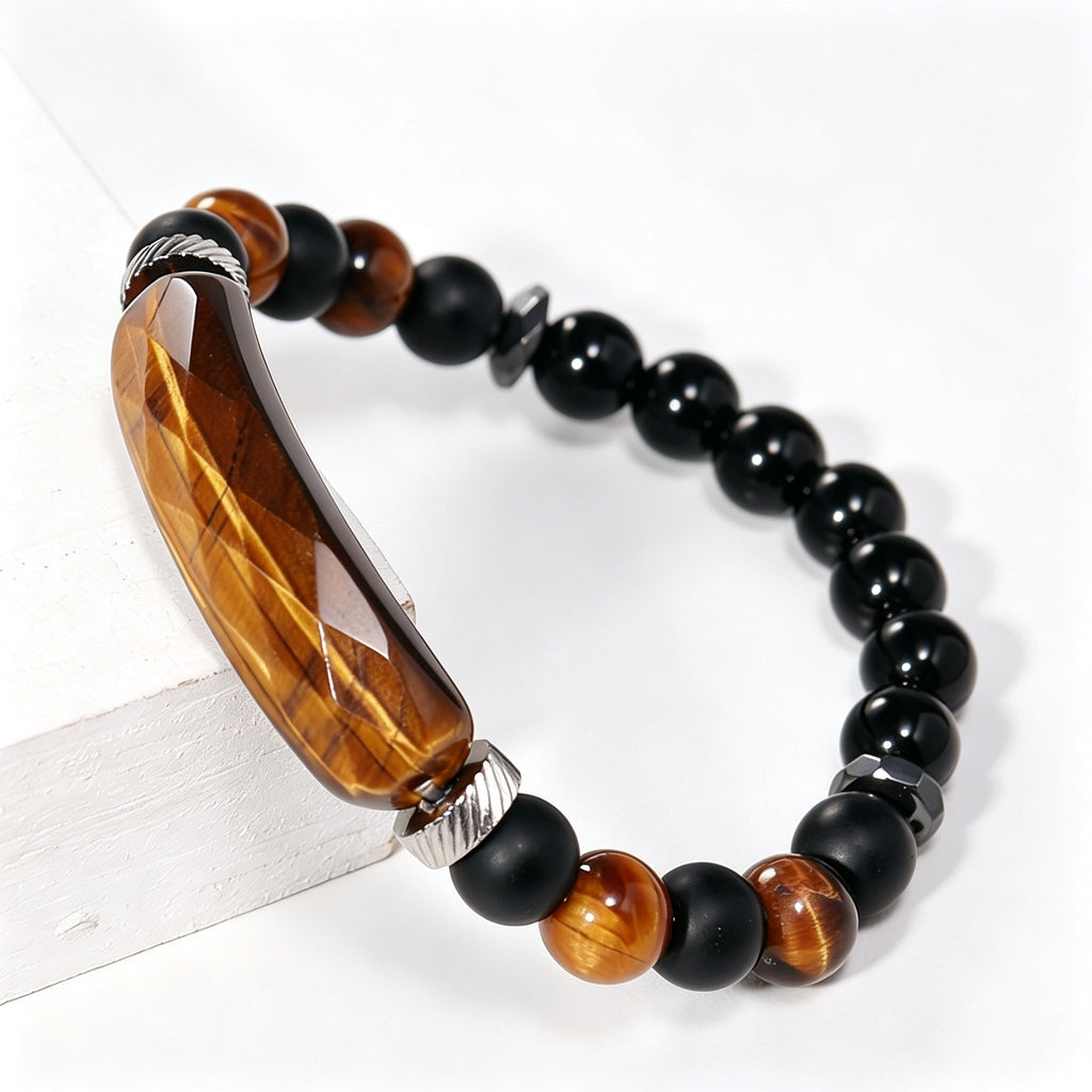 RYS Natural Crystal Beaded Bracelet - Handmade Agate & Tiger Eye Wristband