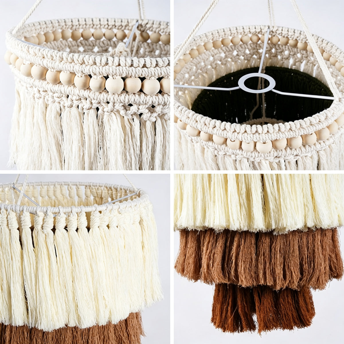 JSE Boho Hand Woven Cotton Linen Pendant Lampshade Tassel Ceiling Lamp Cover for Home Decor