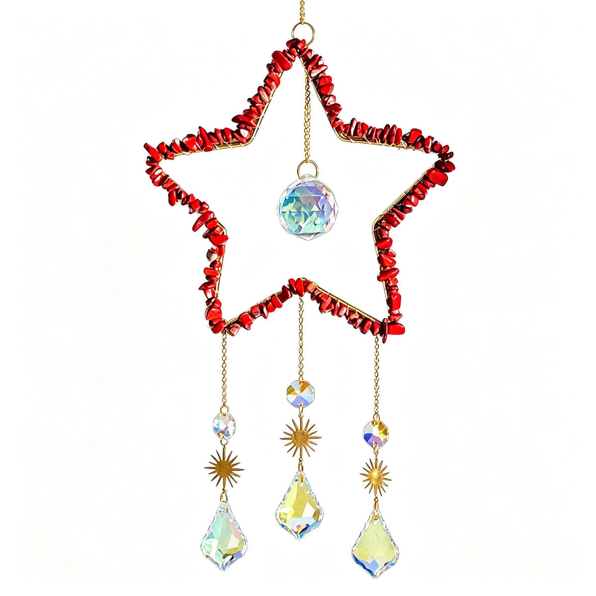 RYS Natural Crystal Chips Star Sun Catcher Hanging Ornament