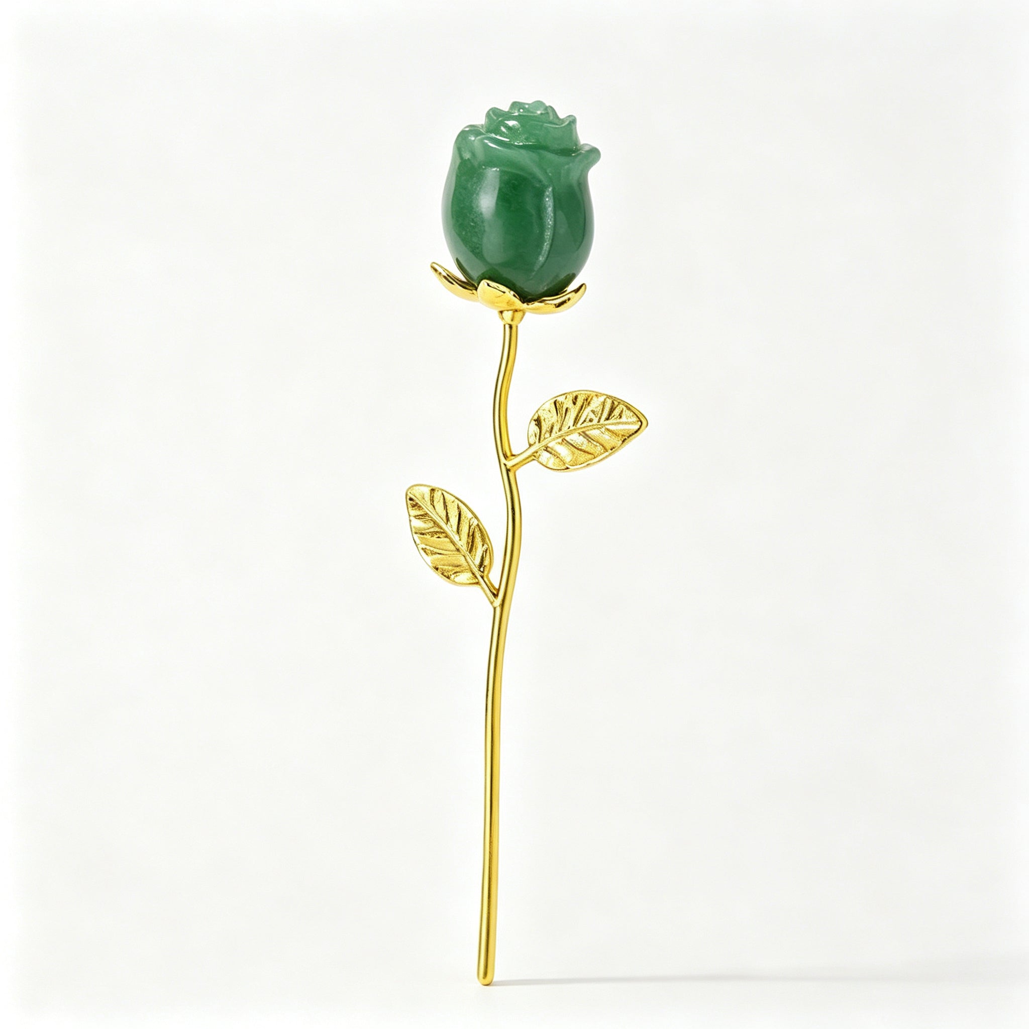 RYS Natural Crystal Rose Flower Figurine | Hand-Carved Gemstone Rose with Gold/Silver Metal Stem - Valentine's & Wedding Favor Gift