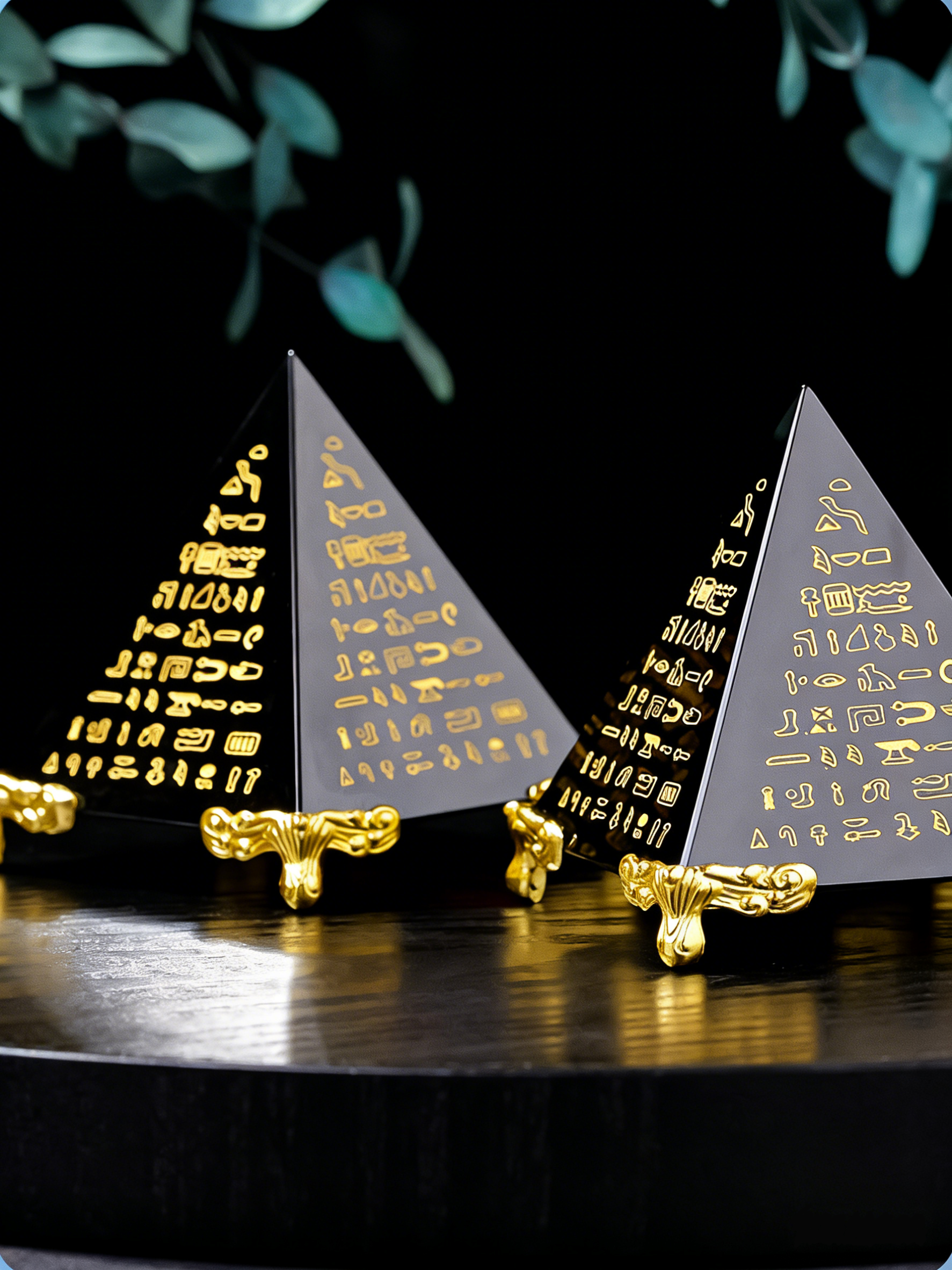 RYS Natural Obsidian & Clear Quartz Crystal Pyramid with Engraved Sutra | Meditation Energy Tower for Healing & Spiritual Decor