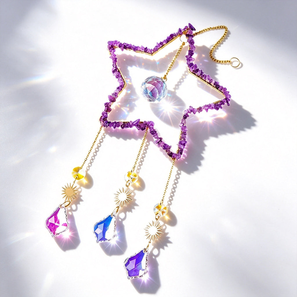 RYS Natural Crystal Chips Star Sun Catcher Hanging Ornament