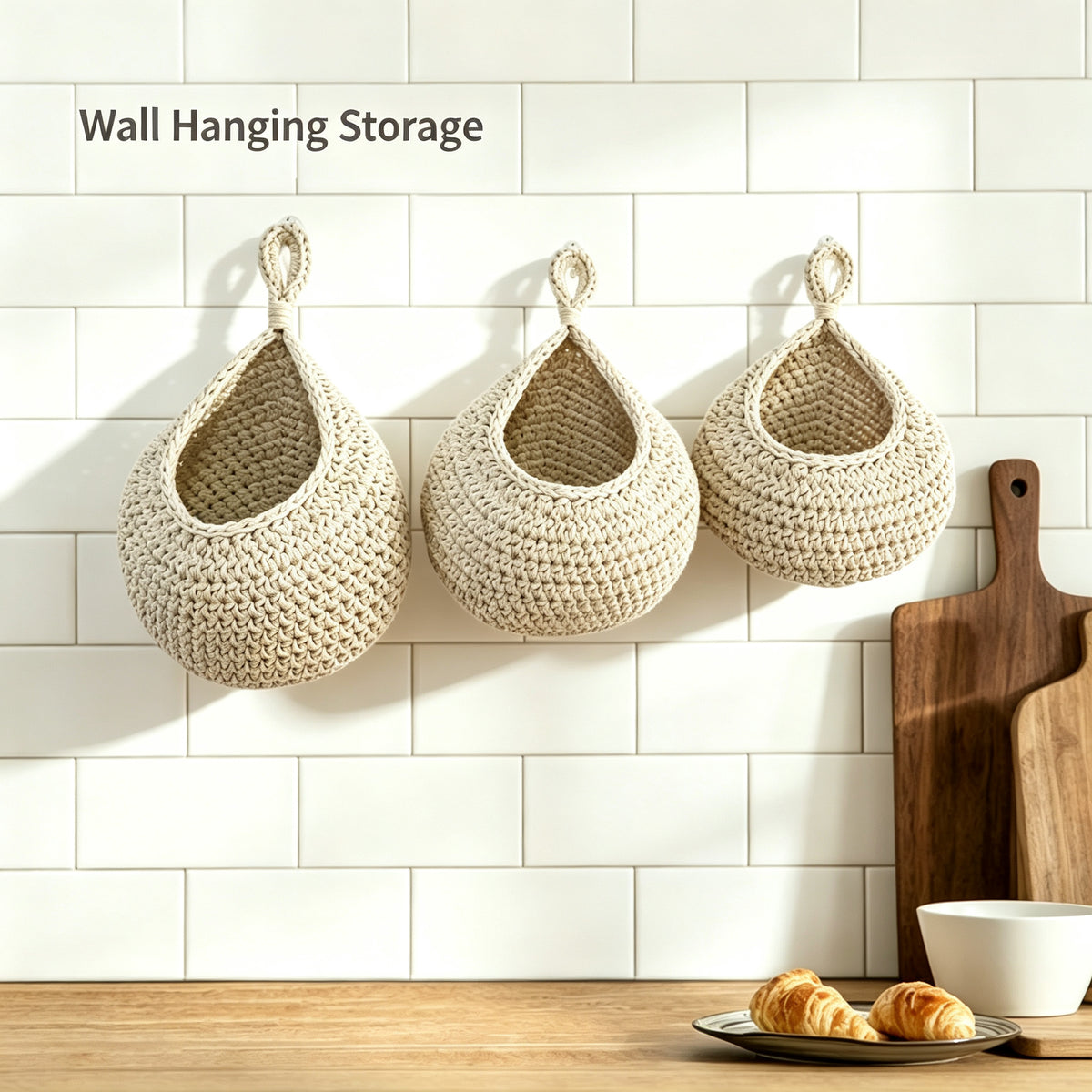 JXG Handwoven Hanging Storage Basket Teardrop Nest Fruit Vegetable Organizer Ins Style Cotton Wall Hanging Net Bag