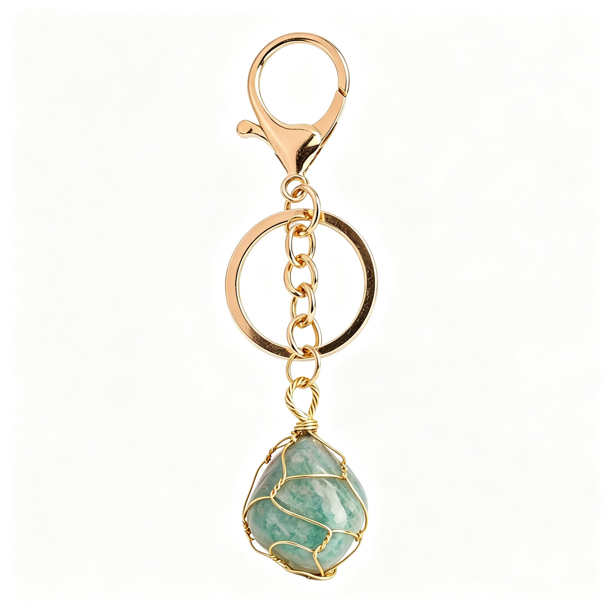 RYS Natural Rough Crystal Handmade Mesh Pouch Keychain Irregular Tumbled Stone Bag Charm