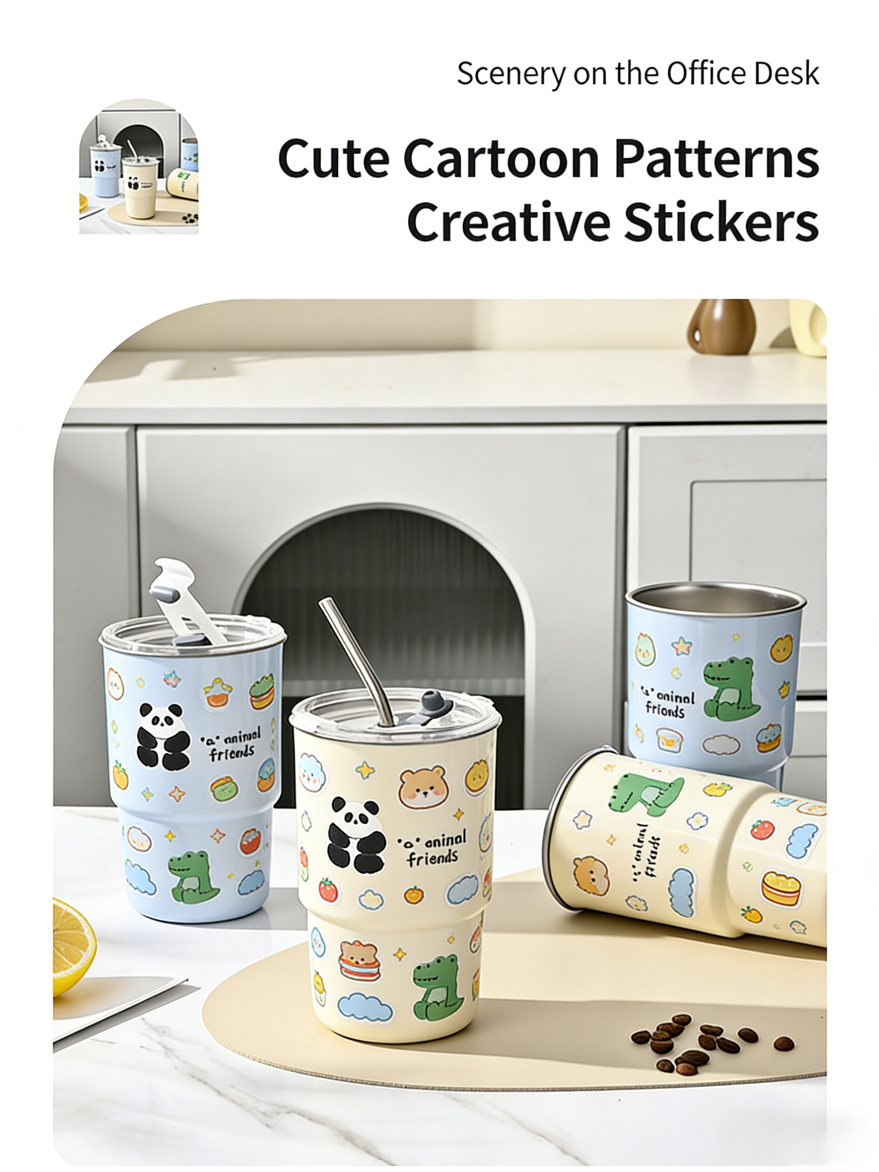 HGD Cute Panda Insulated Coffee Cup with Straw & Lid | 400/600ml Animal Theme Stainless Steel Tumbler
