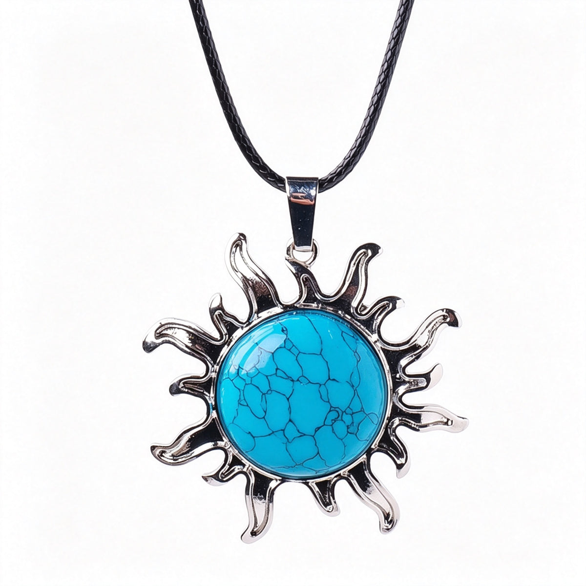 RYS Natural Gemstone Sun Pendant Vintage Alloy Charm for Necklace Jewelry Making