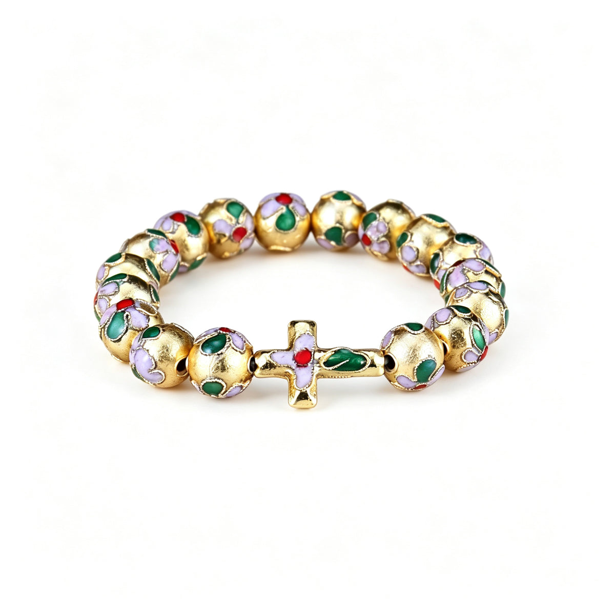 JCJ Handmade Cloisonne Enamel Cross Bracelet Filigree Beaded