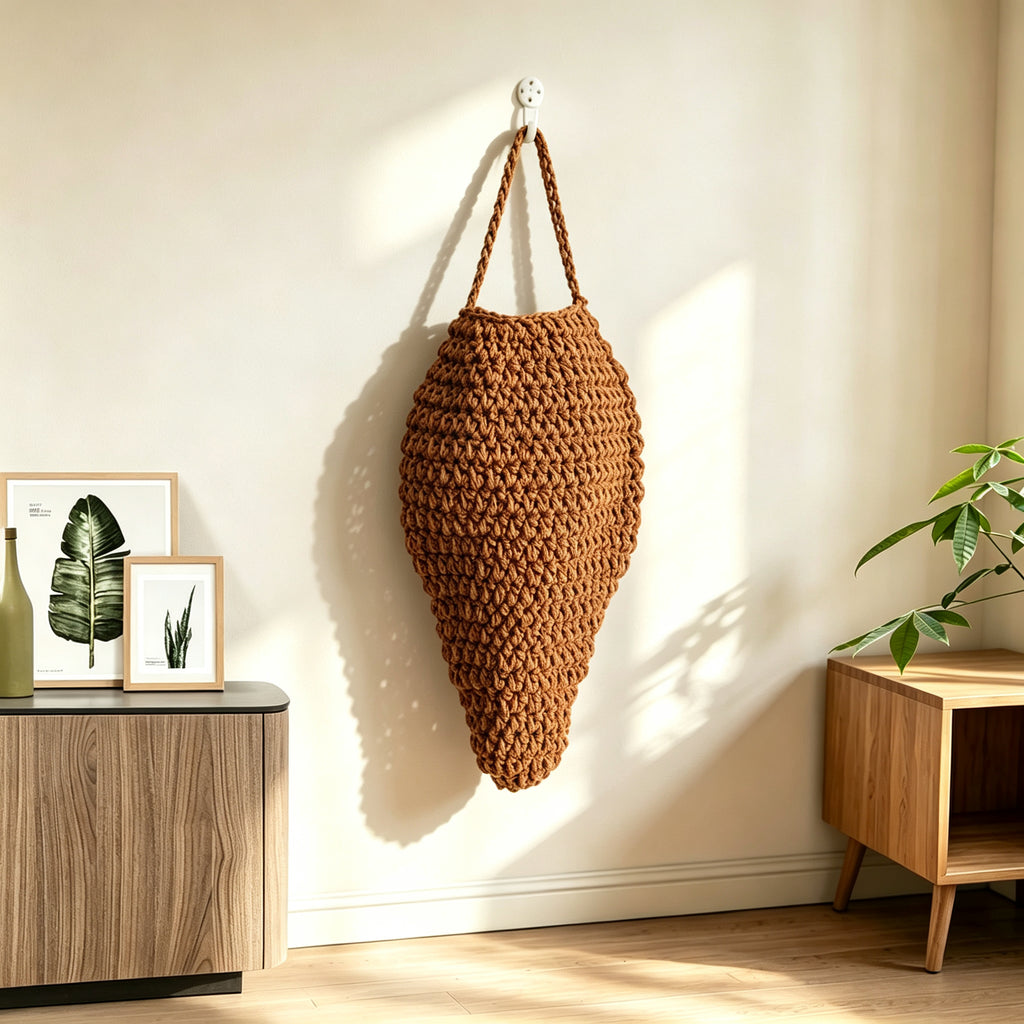 JXG Handwoven Cotton Strawberry Shape Wall Hanging Storage Bag Kitchen Fruit Vegetable Organizer Ins Home Decor