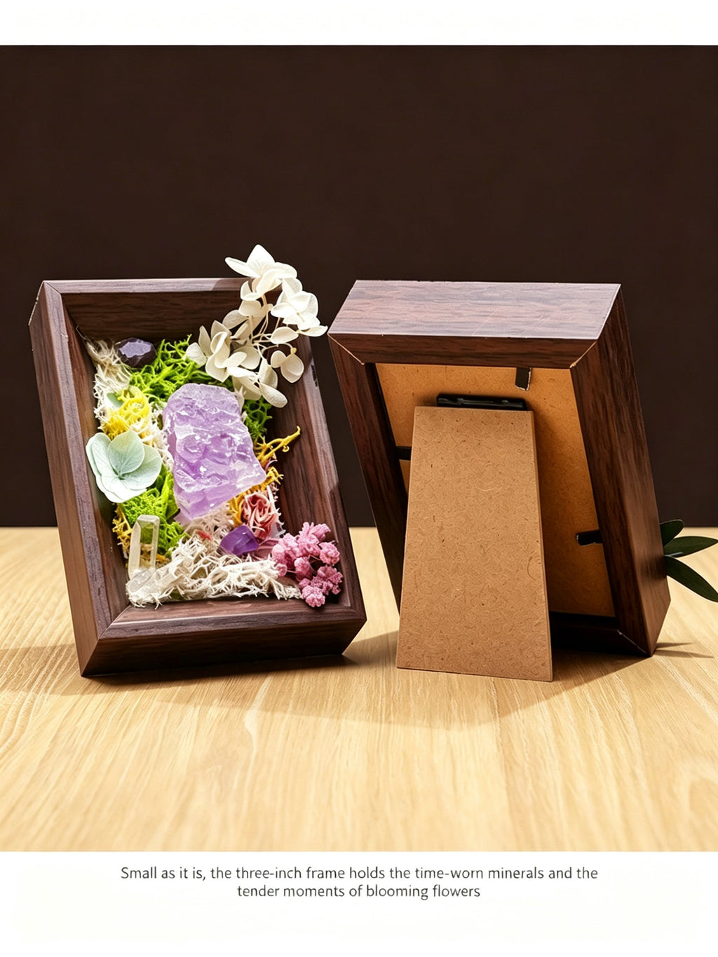 RYS 3-Inch Natural Crystal & Preserved Flower Photo Frame Ornament, Gift Box Set,Handcrafted Home Decor