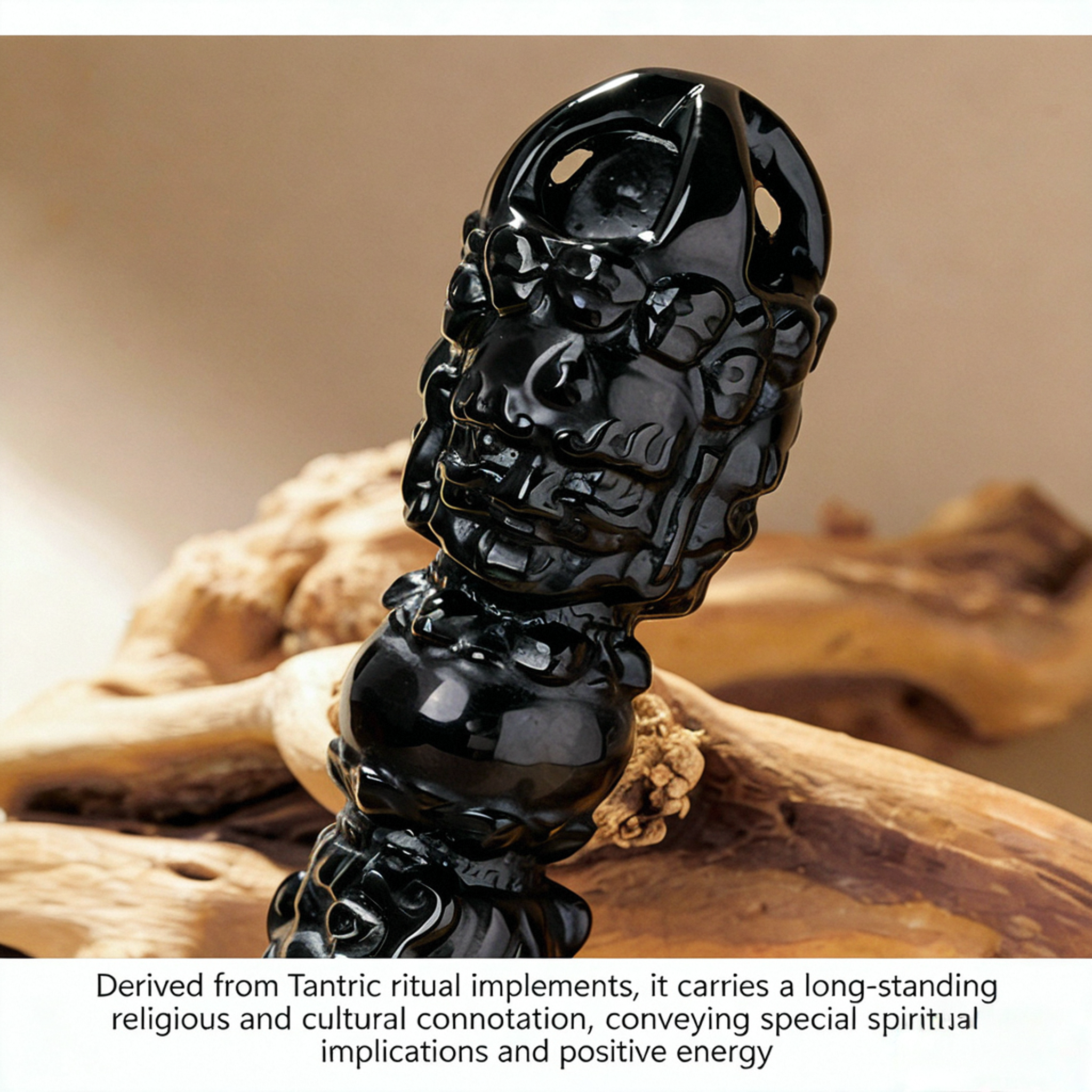 RYS Natural Obsidian Vajra Pestle Carving | Hand-Carved Phurba Dagger | Spiritual Protection Crystal Decor for Altar & Meditation