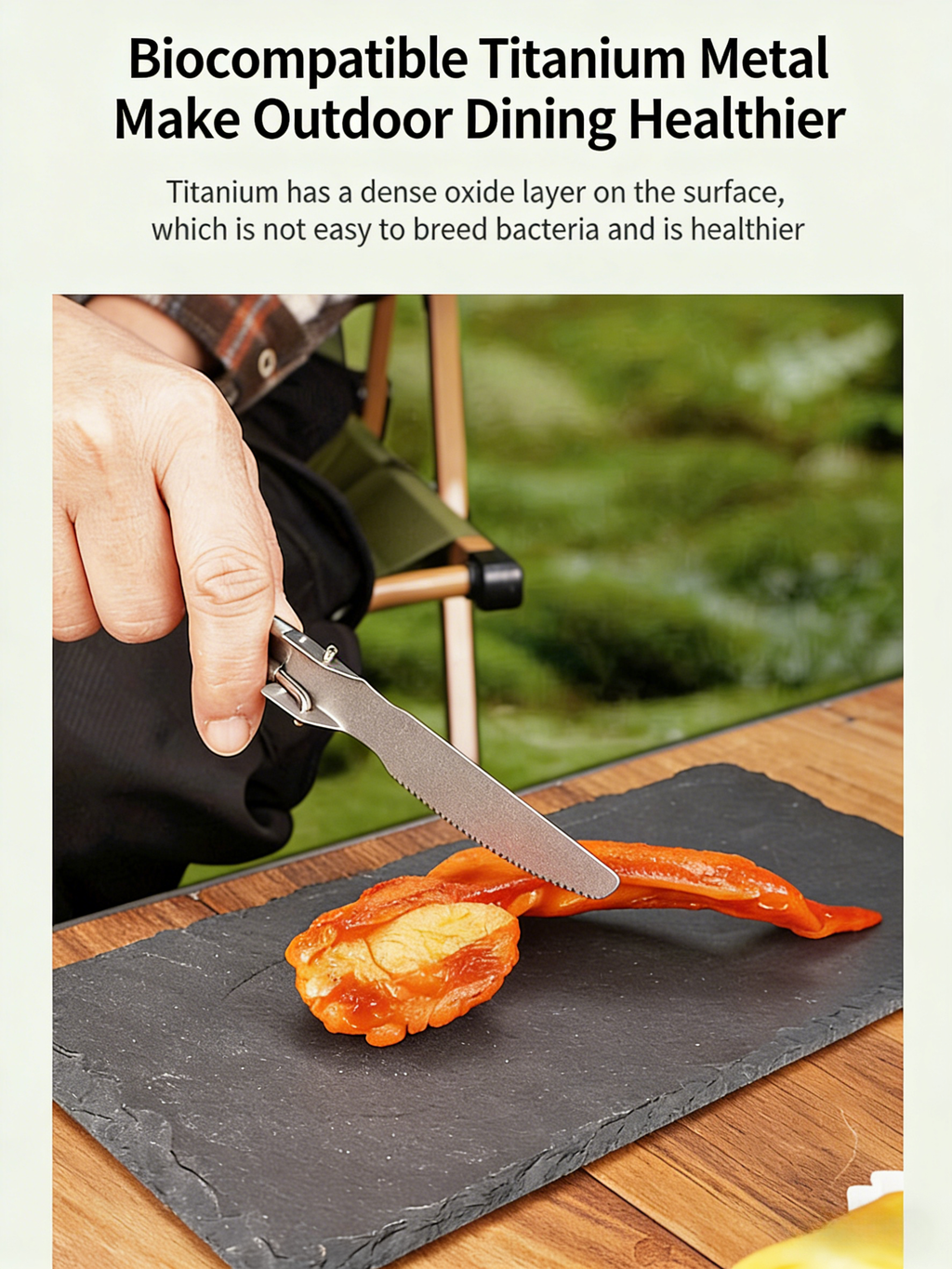 SNR Reines Titan Faltbares Besteckset, Leichtgewicht Gabel Löffel Essstäbchen 4-teiliges Set für Outdoor Camping