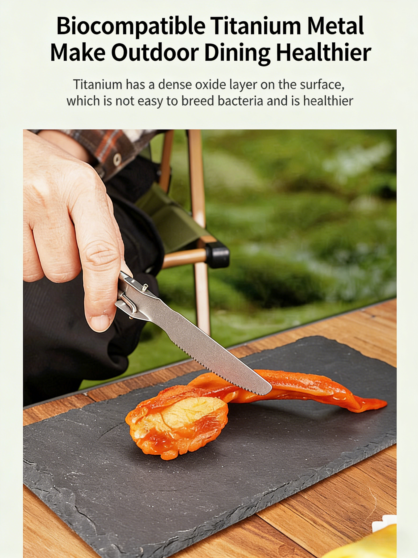 SNR Reines Titan Faltbares Besteckset, Leichtgewicht Gabel Löffel Essstäbchen 4-teiliges Set für Outdoor Camping