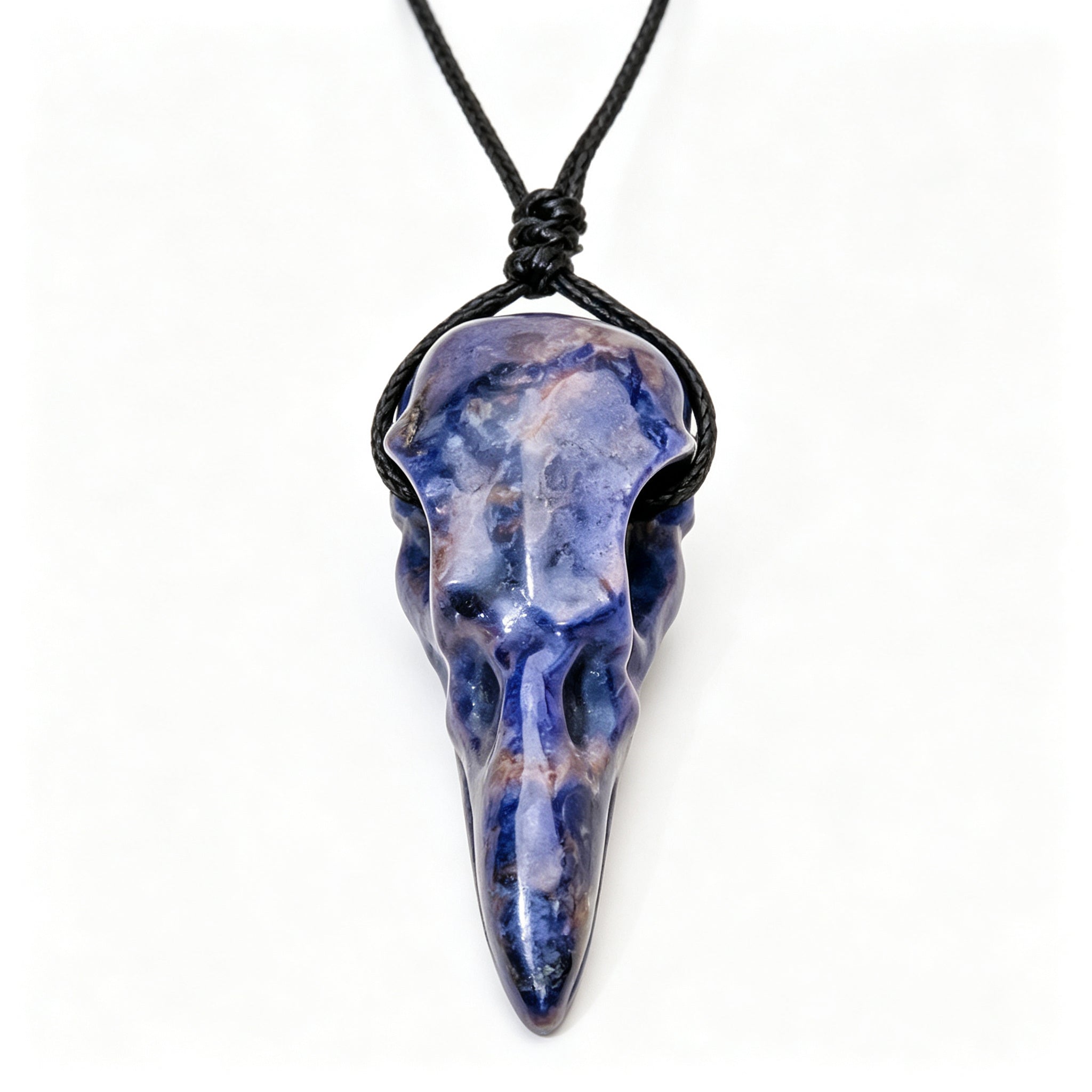 RYS Natural Crystal Crow Skull Pendant Necklace | Gothic Couple Jewelry with Handmade Black Cord