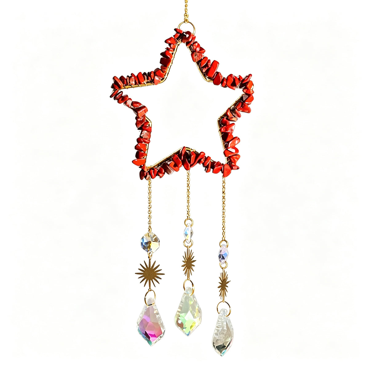 RYS Natural Crystal Chips Star Sun Catcher Hanging Ornament