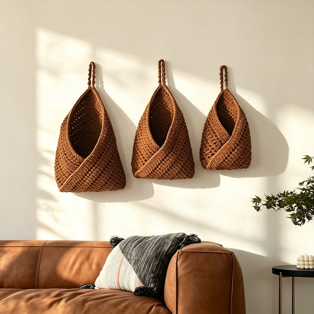 JXG Hand Crochet Cotton Wall Hanging Storage Basket Kitchen Fruit Vegetable Organizer Home Decor