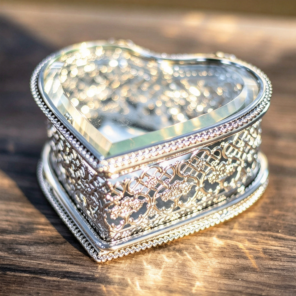 YAP Heart‑Shaped Glass Metal Jewelry Box Ring Earring Storage Decor Gift Box