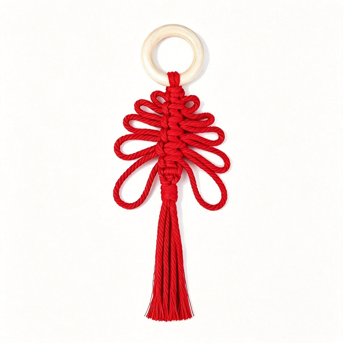 JSE Handwoven Christmas Tree Charm Keychain Boho Holiday Bag Pendant