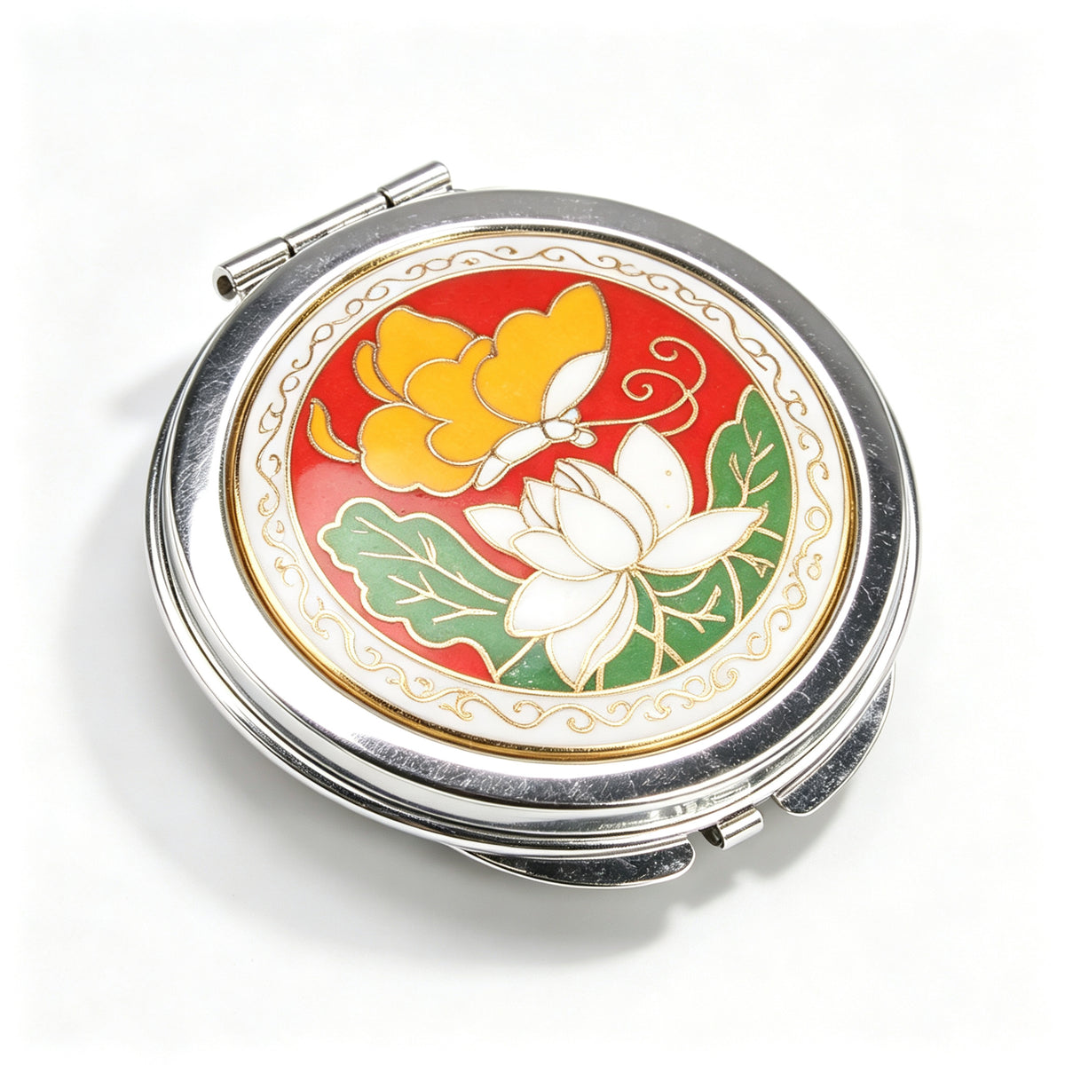 JCJ Vintage Beijing Cloisonne Compact Mirror, Antique Export‑Stock Enamel Collectible Makeup Mirror, Cultural Art Gift