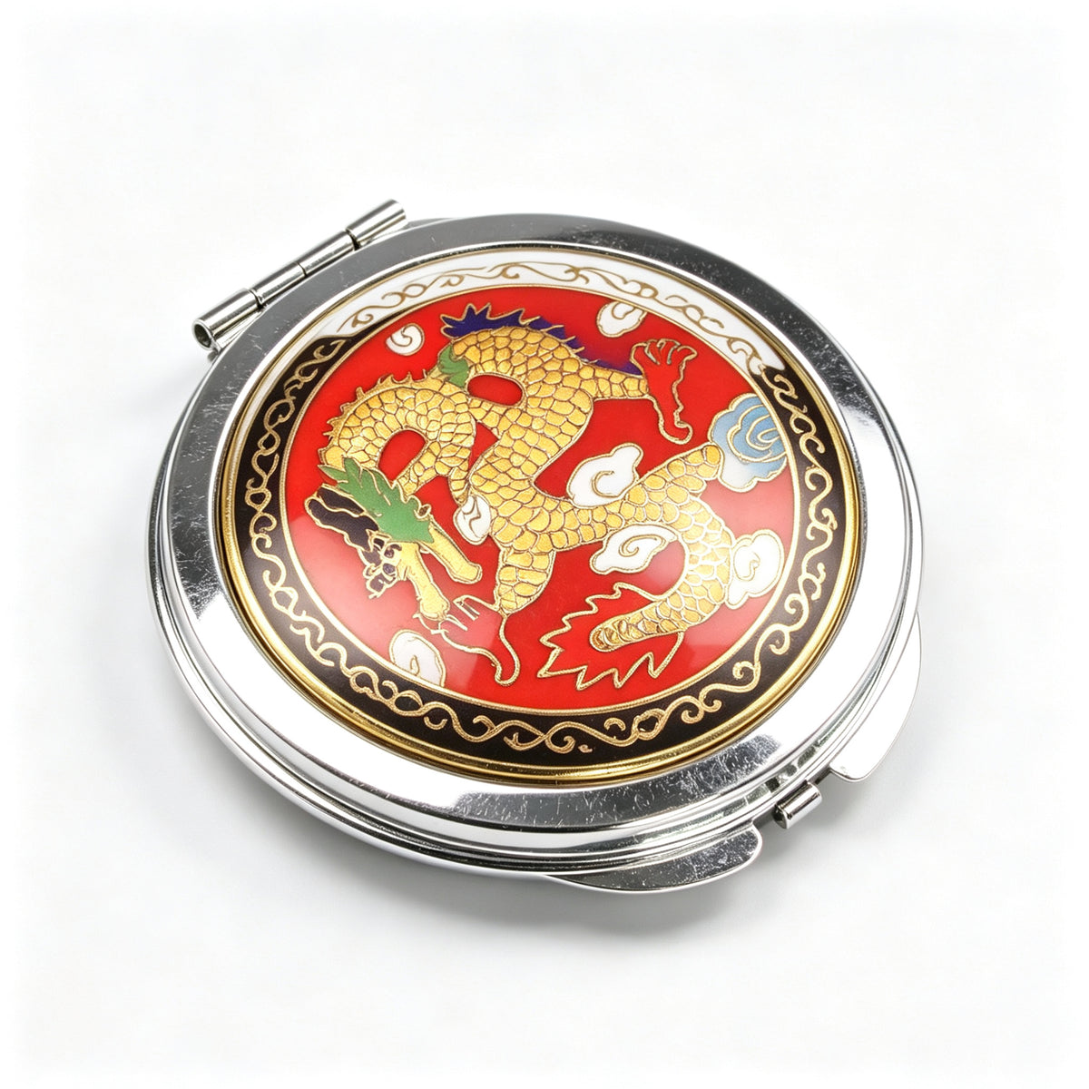JCJ Vintage Beijing Cloisonne Compact Mirror, Antique Export‑Stock Enamel Collectible Makeup Mirror, Cultural Art Gift