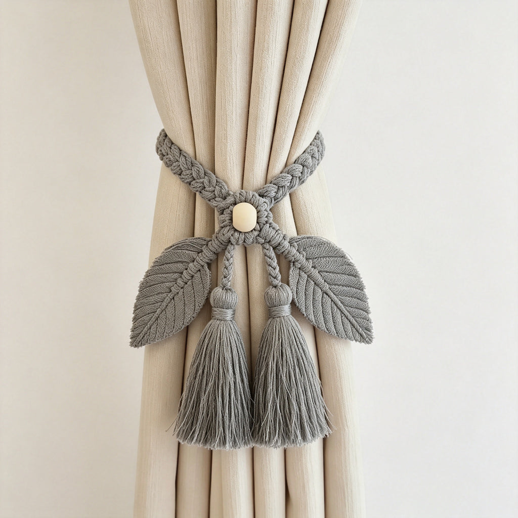 JXG Handwoven Macrame Leaf Curtain Tiebacks 2 Pack Cotton Rope Drapery Holdbacks
