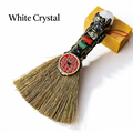 RYS Natural Crystal Shanguang Coin & Small Broom Pendant, Five Elements Stone Amulet for Entrance Door Handle