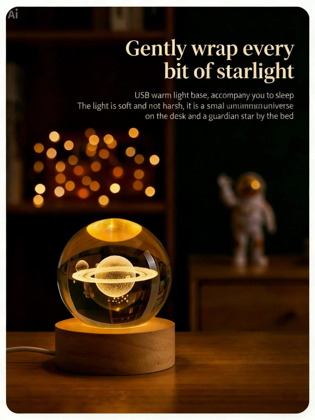 RYS 3D Inner Carving Crystal Ball Night Light | Starry Sky Planet USB Lamp | Home Decor & Creative Gift