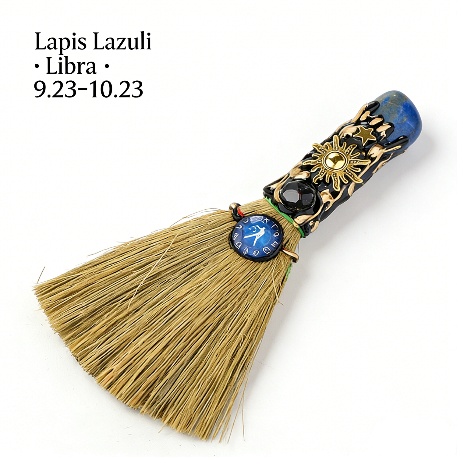 RYS Handmade Witch Broom with Natural Crystal | Zodiac Sign Altar Decor | Aries Amazonite Mini Broom for Wiccan & Pagan Gifts