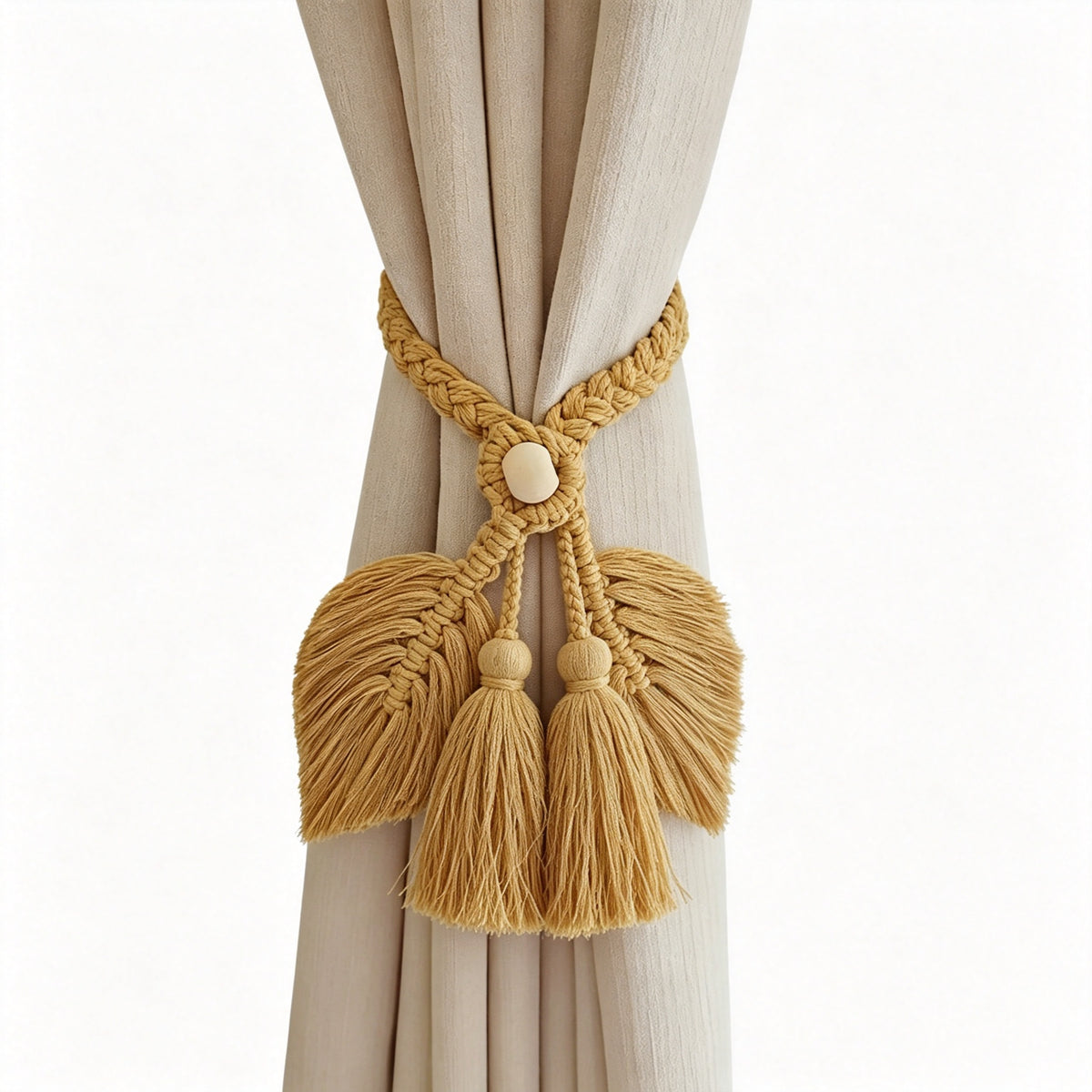 JXG Handwoven Macrame Leaf Curtain Tiebacks 2 Pack Cotton Rope Drapery Holdbacks