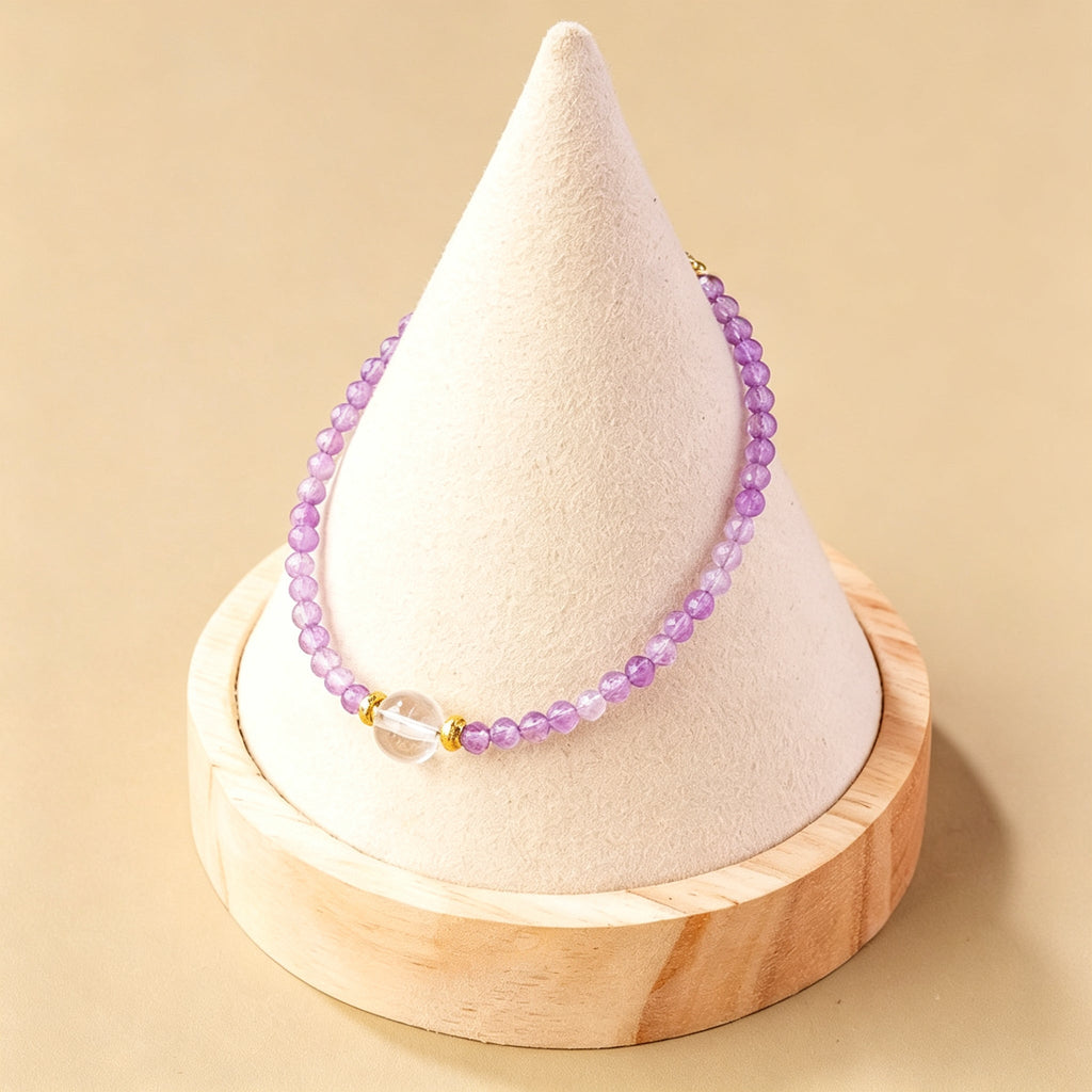 RYS Natural Mixed Crystal Single Strand Bracelet 3-3.5+8mm Round Bead Minimalist Jewelry Gift