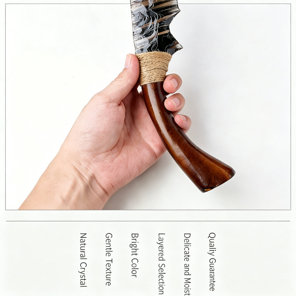 RYS Natural Obsidian Crystal Dagger, Hand Carved Stone Blade with Wooden Handle, Random Style for Altar & Decoration