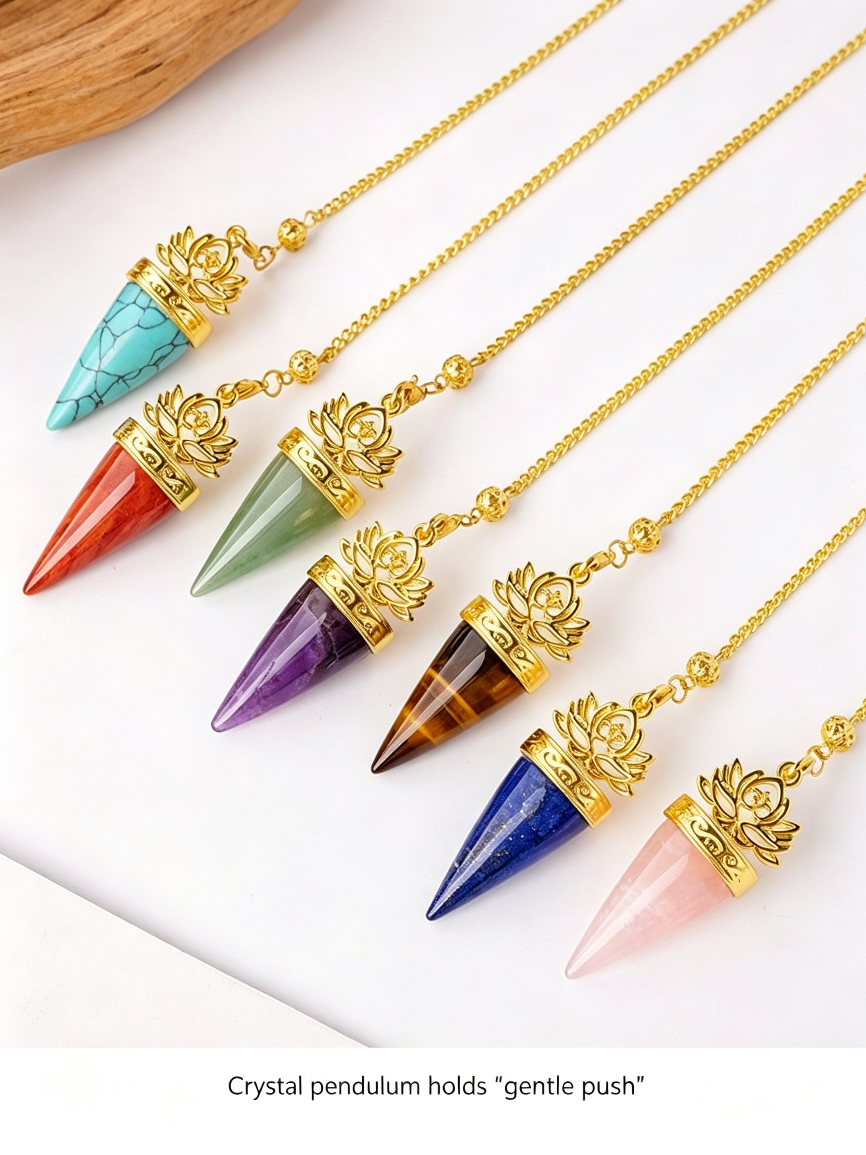 RYS Natural Crystal Golden Cone Pendulum Pendant with Chain