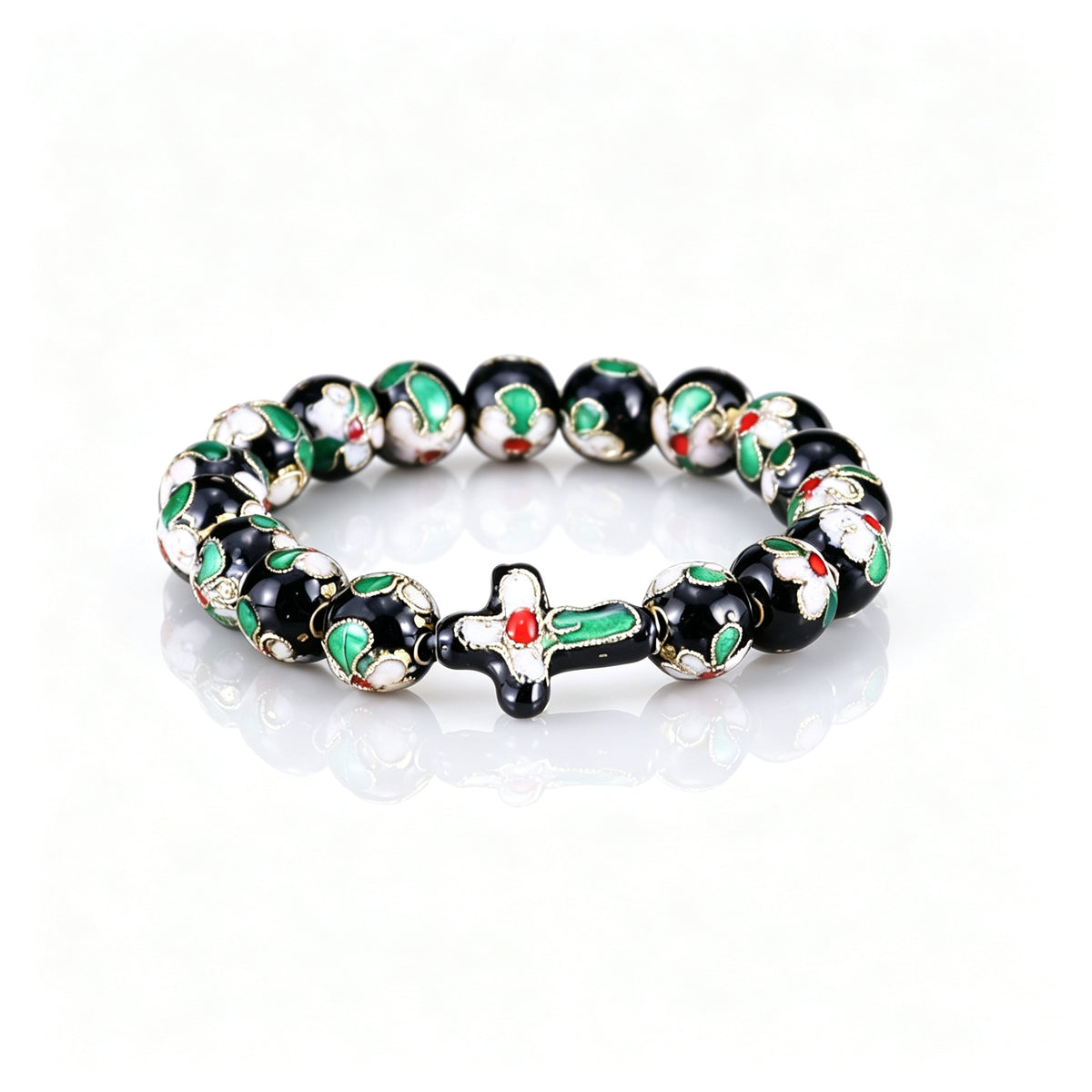 JCJ Handmade Cloisonne Enamel Cross Bracelet Filigree Beaded