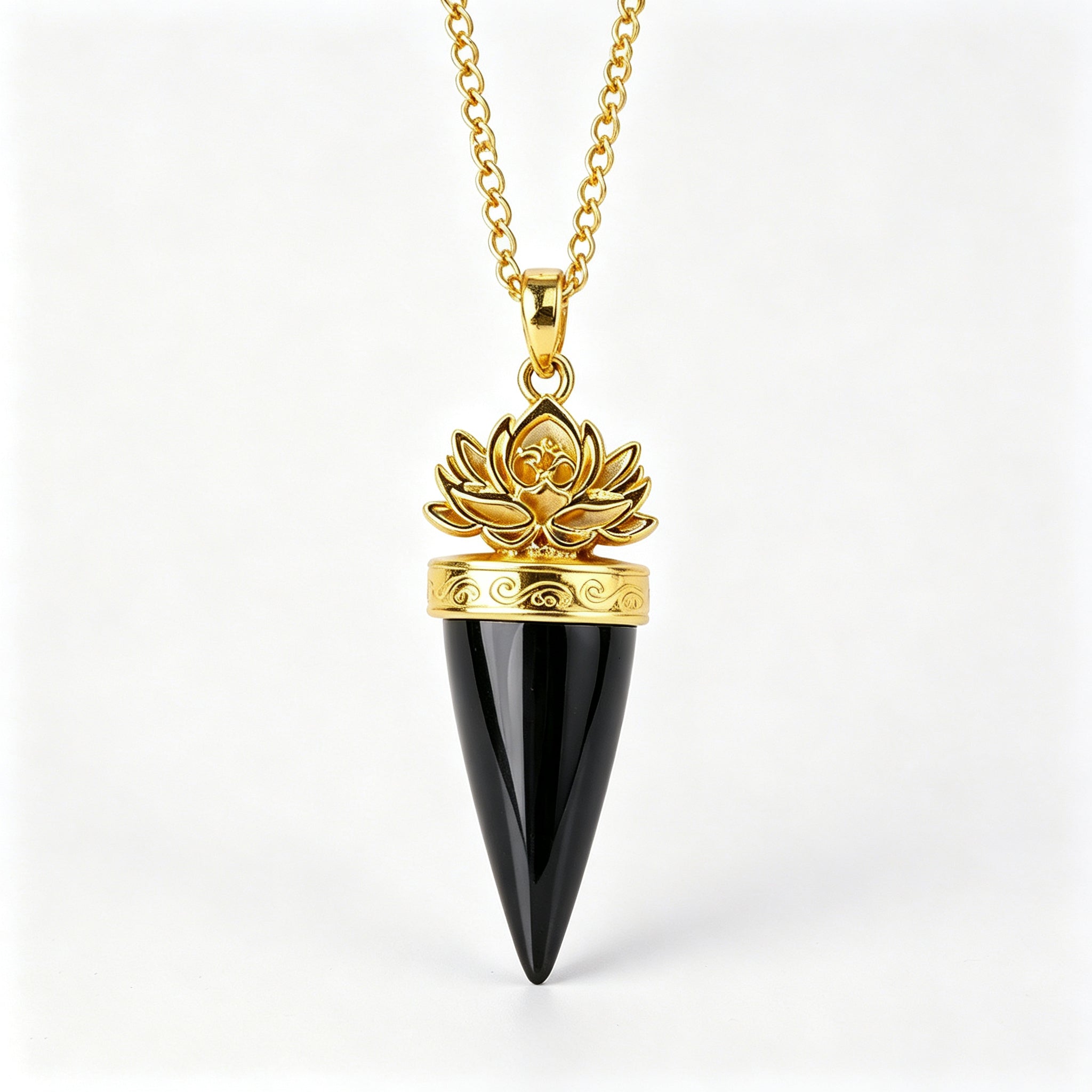 RYS Natural Crystal Golden Cone Pendulum Pendant with Chain