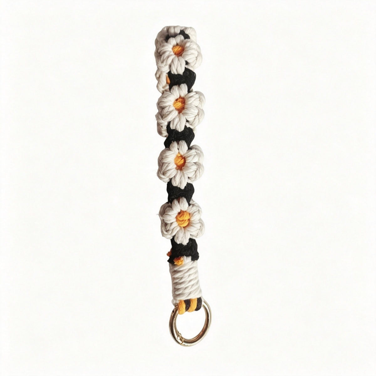 JXG Handwoven Daisy Macrame Keychain Wristlet Boho Cotton Flower Key Ring Bag Charm