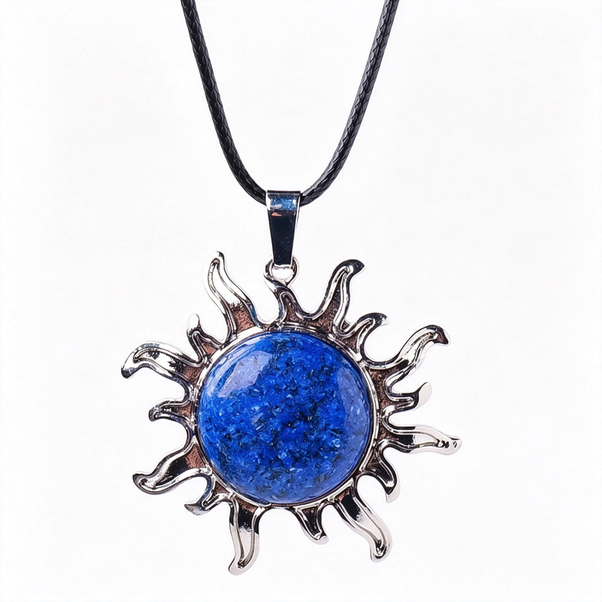 RYS Natural Gemstone Sun Pendant Vintage Alloy Charm for Necklace Jewelry Making