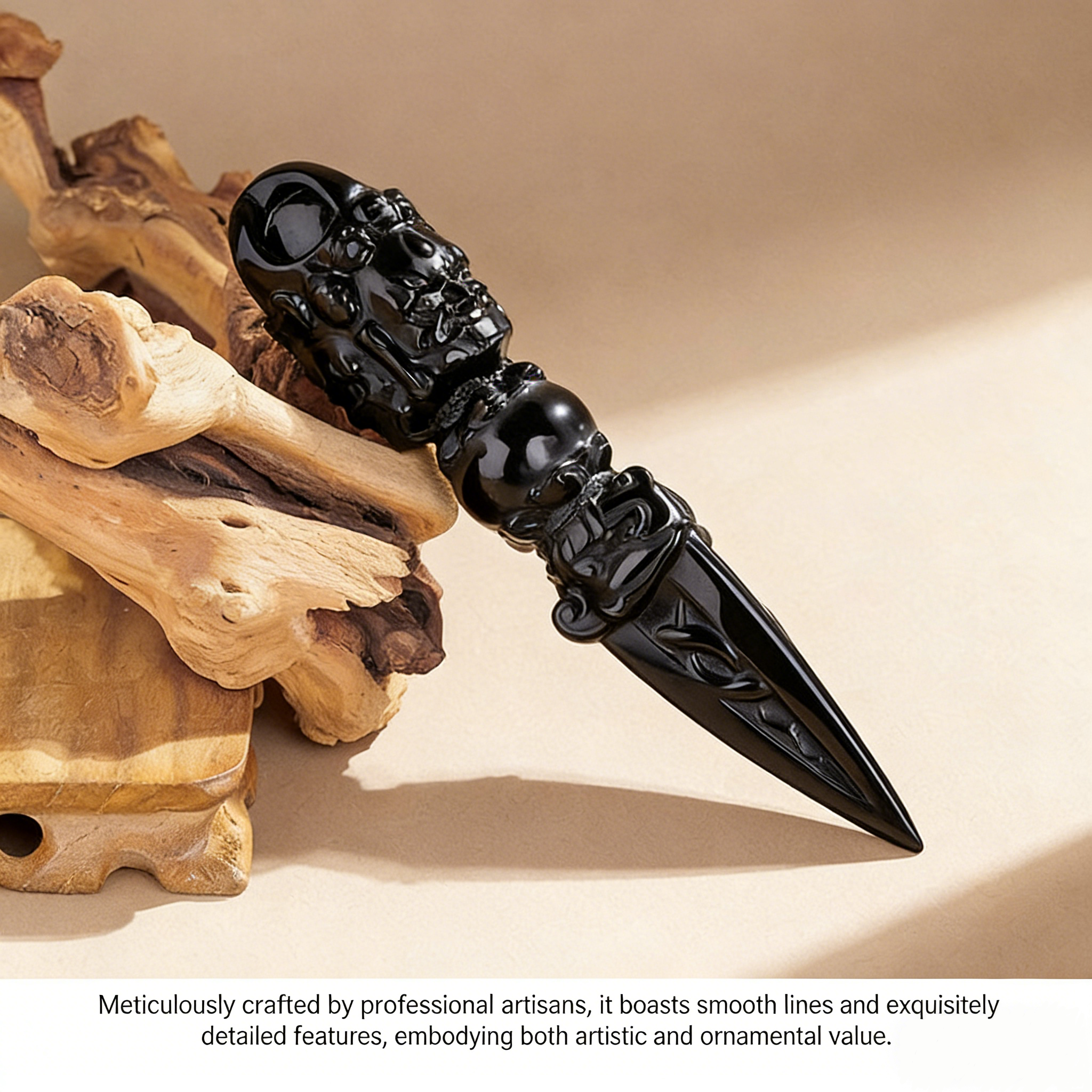 RYS Natural Obsidian Vajra Pestle Carving | Hand-Carved Phurba Dagger | Spiritual Protection Crystal Decor for Altar & Meditation
