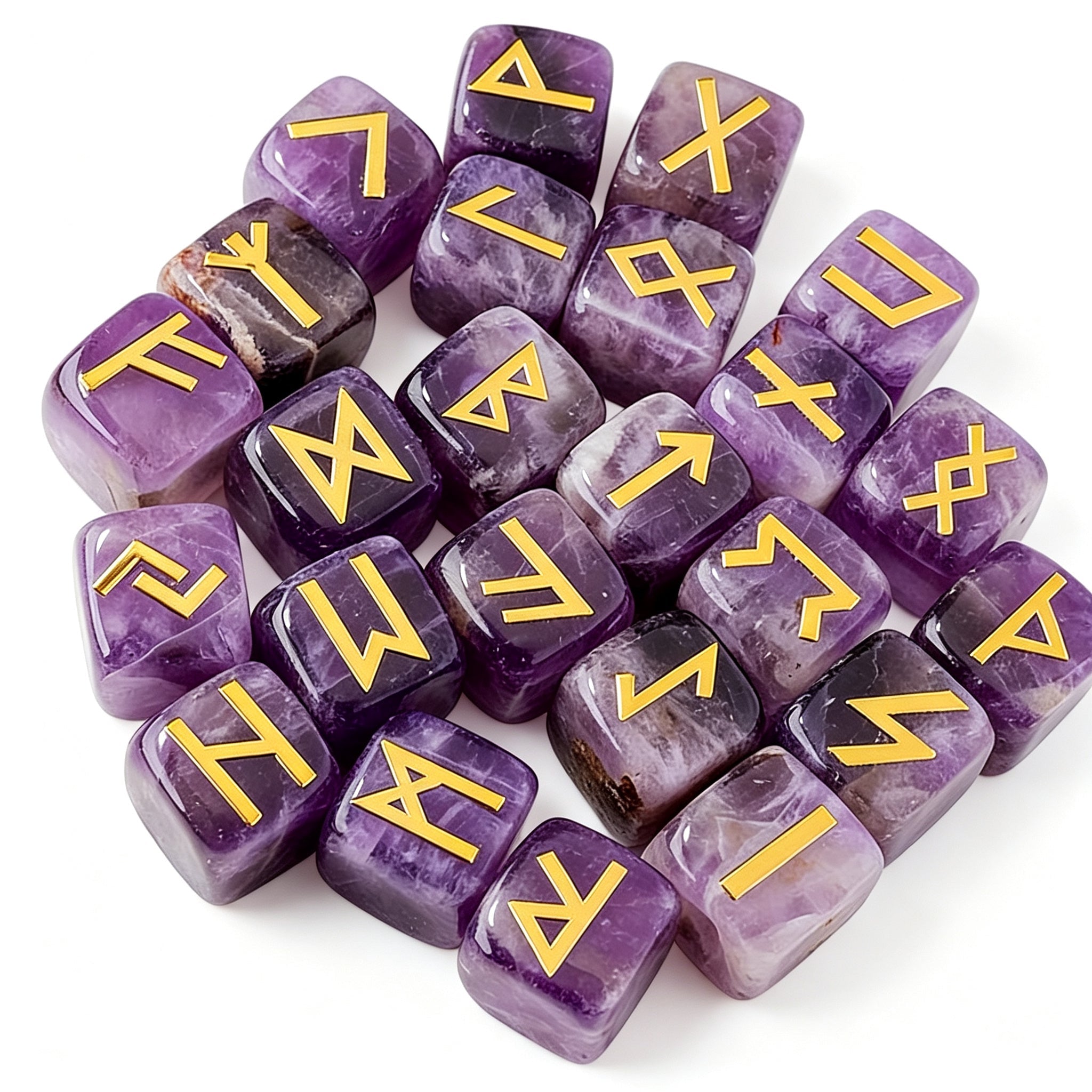 RYS 25pcs Crystal Rune Stones Set, Obsidian Divination Kit with Gift Box (24 Runes + 1 Blank Stone)