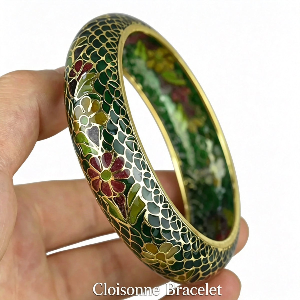 JCJ Vintage Beijing Hollow Cloisonne Bangle, Intricate Handmade Filigree Enamel Collectible Bracelet for Premium Gifting