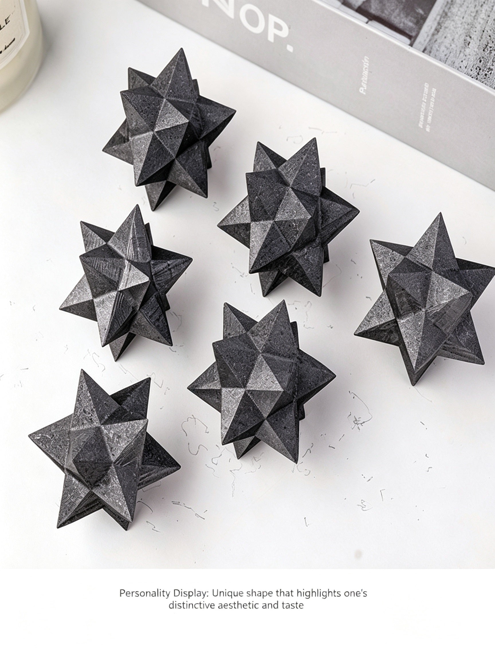 RYS  Natural Russian Shungite Merkaba Star Ornament | Polished Crystal Energy Sculpture (4-5cm)