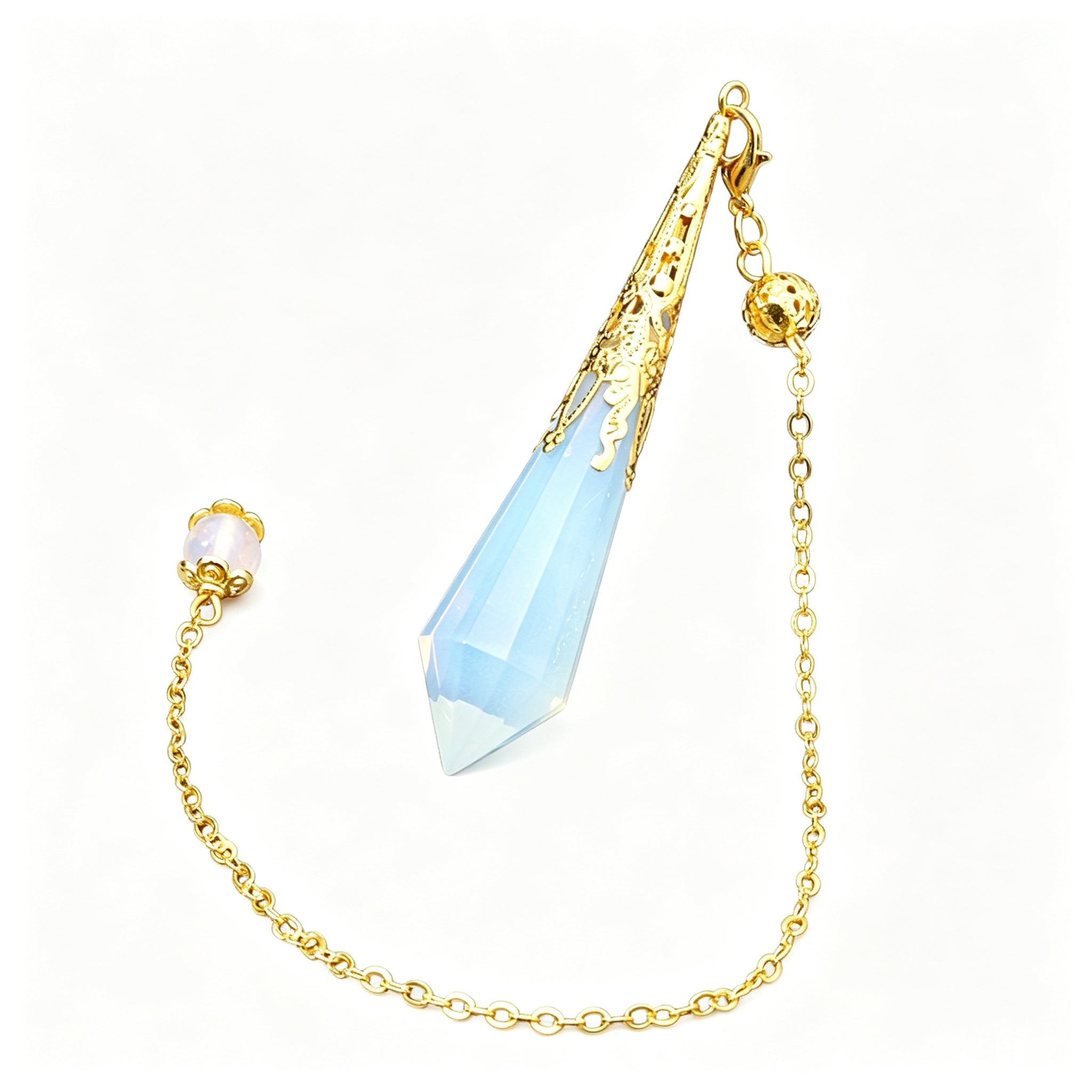 RYS 12 Facet Natural Crystal Pendulum Pendant, Raw Stone Dowsing Pendulum for Meditation Divination, Healing Crystal Jewelry