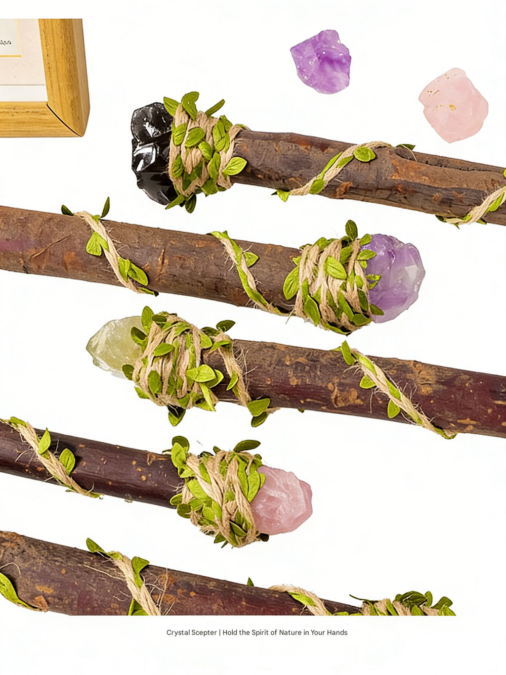 RYS Natural Crystal Wizard Wand, Handmade Wooden Crystal Scepter for Witchcraft, Healing & Home Decor - Perfect Spiritual Gift