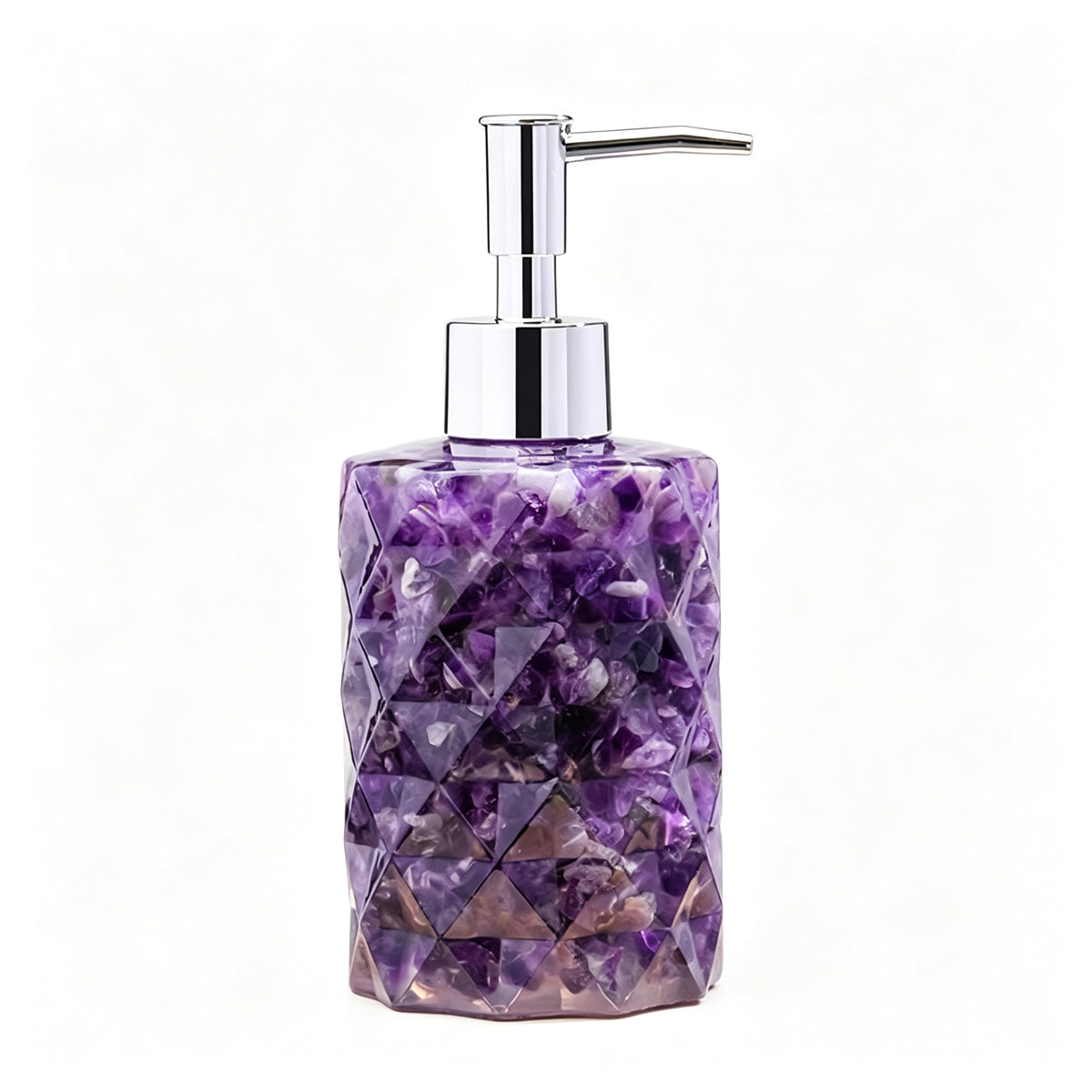 RYS Natural Crystal Chips Resin Soap Dispenser, Press‑Type Refillable Lotion Bottle for Bathroom Vanity Decor