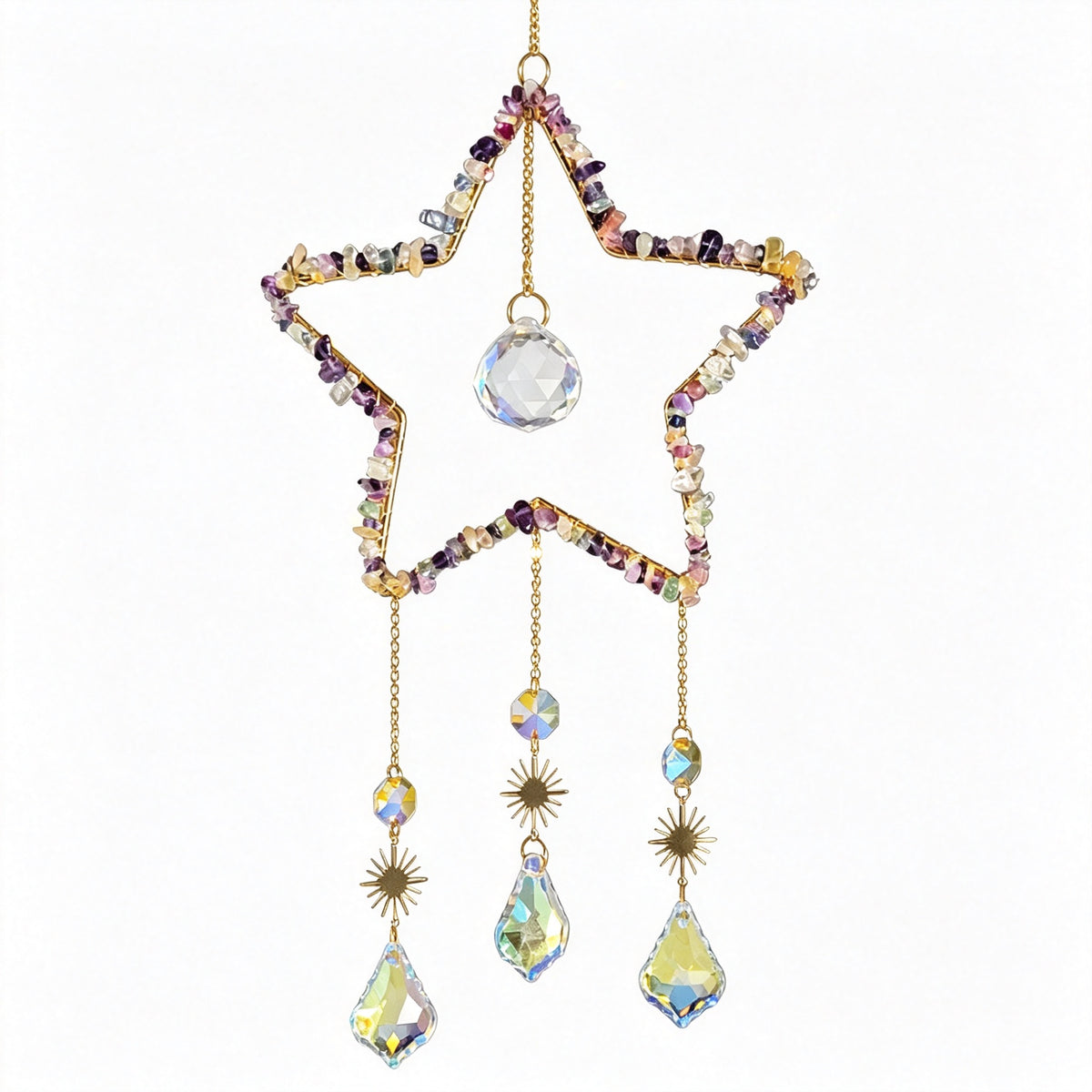 RYS Natural Crystal Chips Star Sun Catcher Hanging Ornament