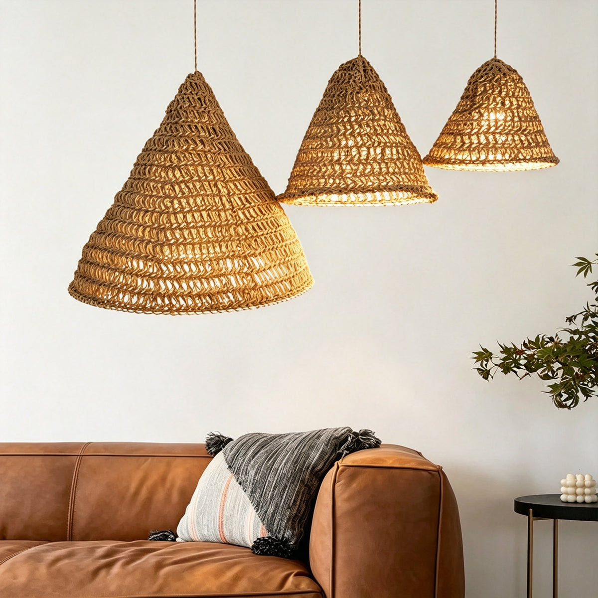 JXG Hand Woven Linen Style Pendant Lampshade Boho Handmade Ceiling Lamp Shade for Home Cafe Decor